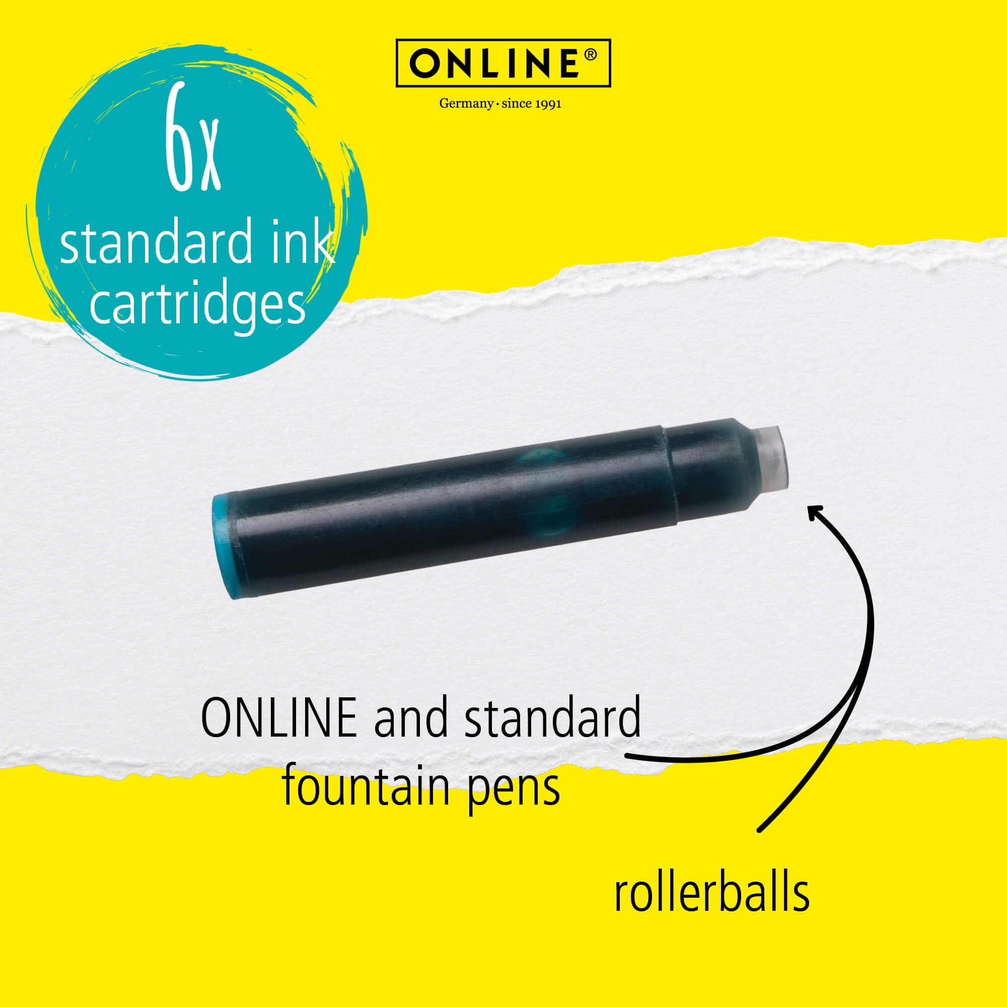 Online Standard Ink Cartridge 17224/24 - Turquoise Ink | 6 Pack | Compatible with Standard Fountain Pens 2