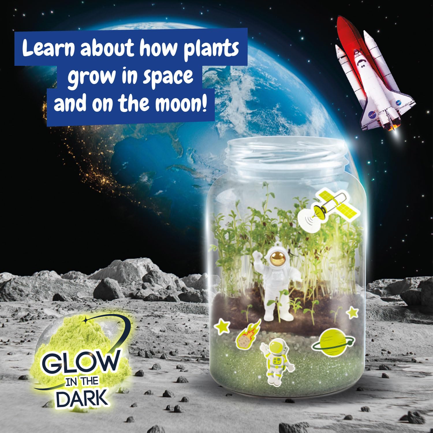 Science4you Moon Station NASA Terrarium Kit - Make Your Own Ecosystem with Glow in the Dark Stickers for Kids 6+ 3