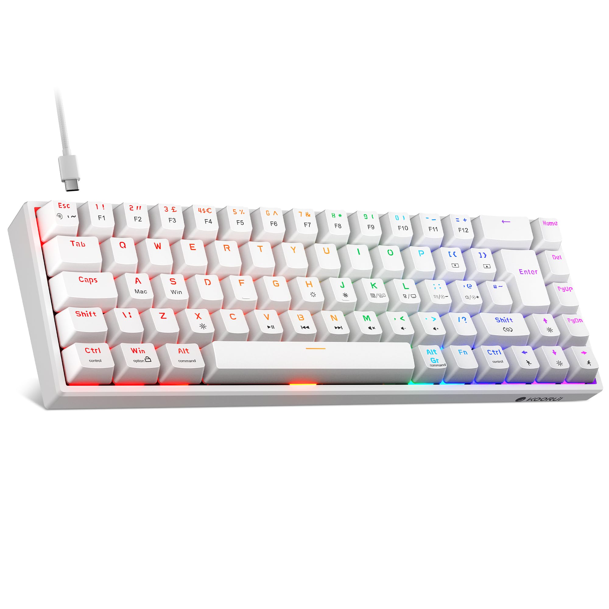 KOORUI 60% Mechanical Gaming Keyboard MKC01, Red Switch, RGB Backlit, Compact 69-Key, Detachable Type-C, Anti-Ghosting, Mac/PC Compatible 8
