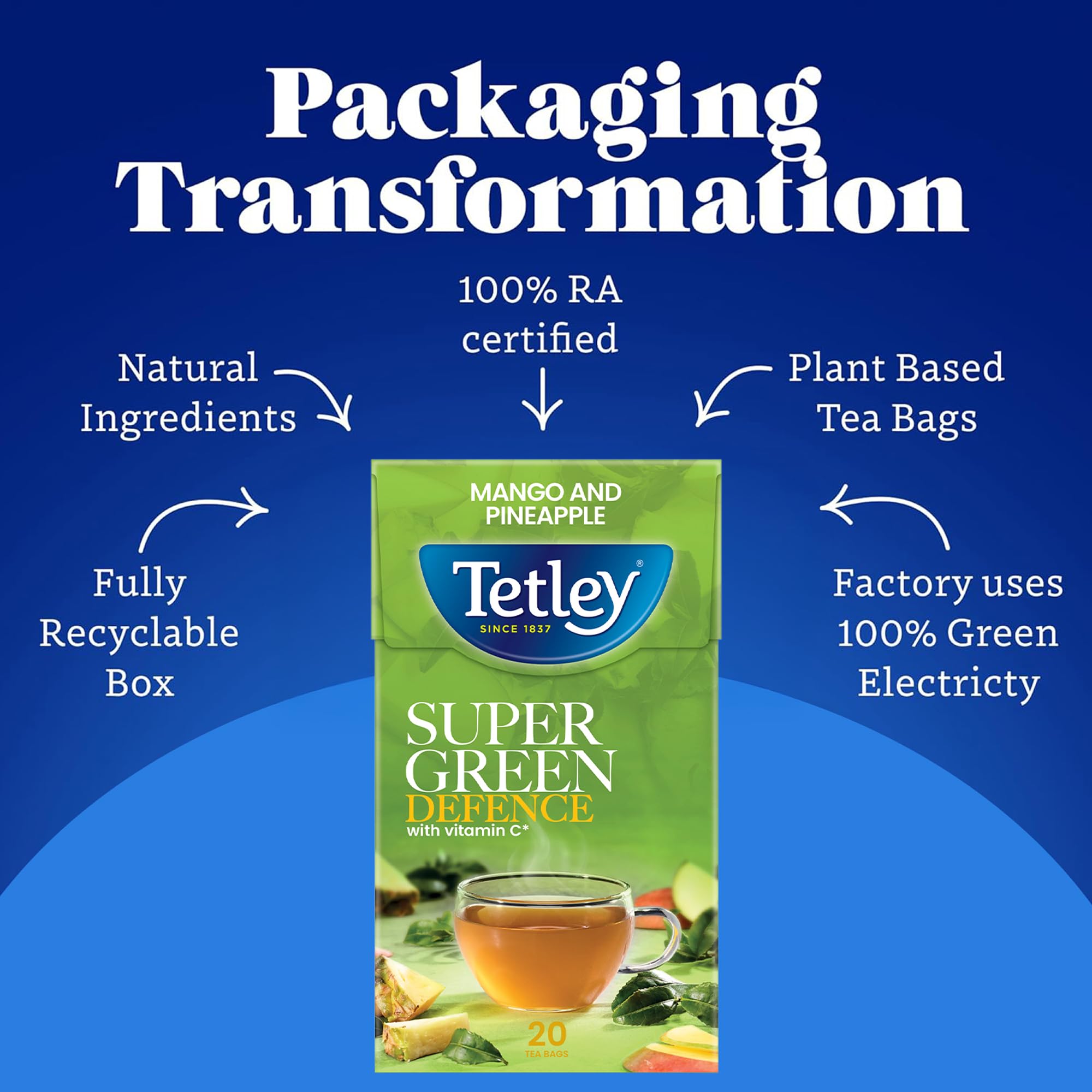 Tetley Super Green Tea Immune Tropical Teabags - 20 Count | Vitamin C Added 5