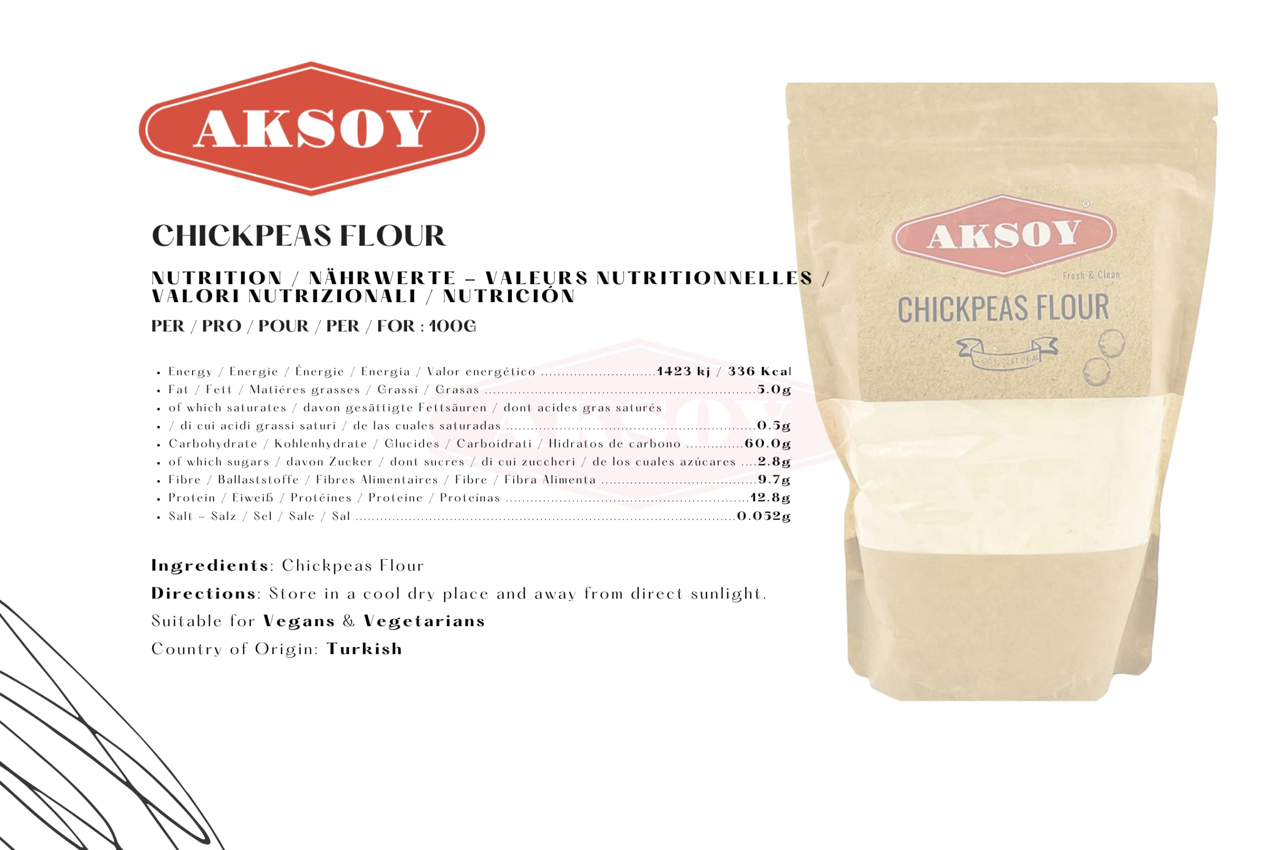AKSOY Chickpeas Flour - Natural & Nutritious Garbanzo Bean Flour | 1.15 kg 2