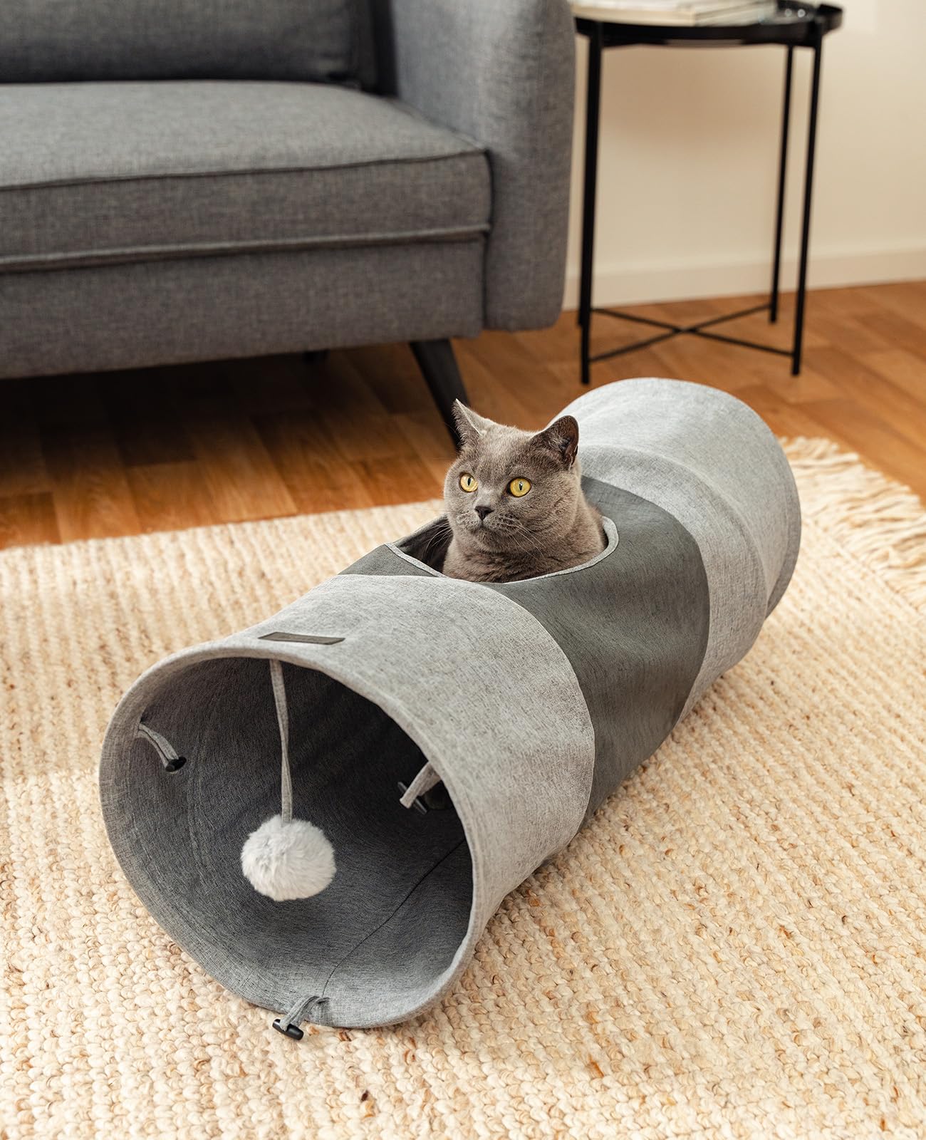 lionto Cat Tunnel with Play Ball - Foldable, Expandable | 30x70 cm | Faux Linen 2