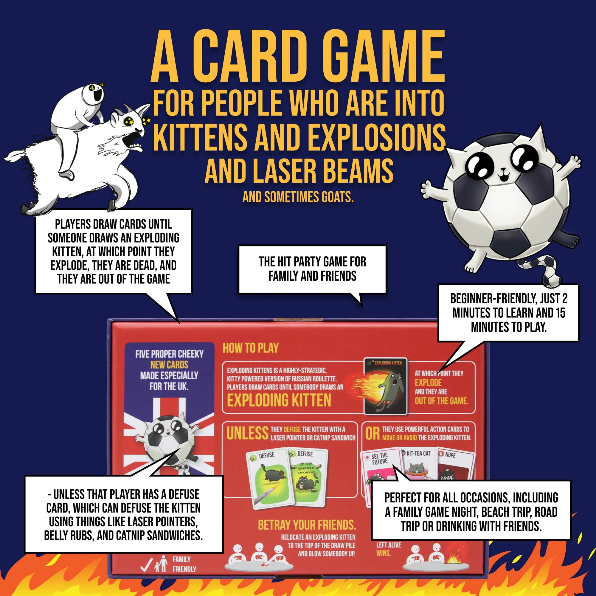 Exploding Kittens UK Edition Card Game - 2-5 Players | Ages 7+ | Portable Fun | Includes Chips 4