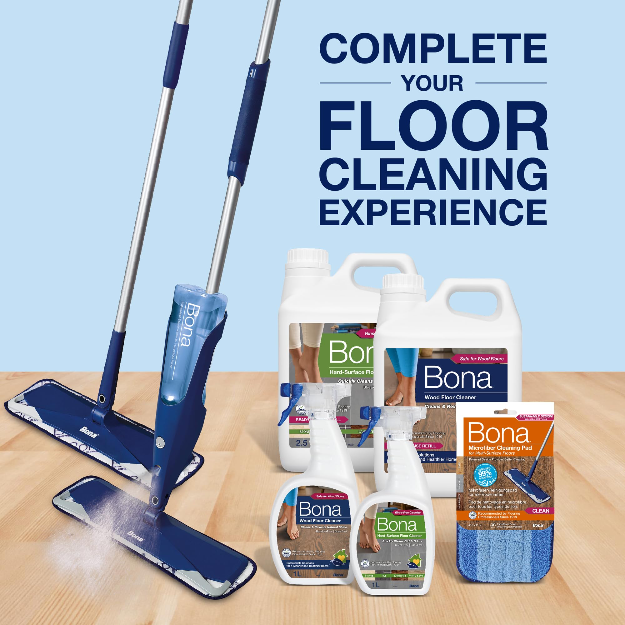 Bona CA101020 Microfibre Cleaning Mop Pad - Safe for All Hard Floors | Removes 99% Bacteria | Reusable 8
