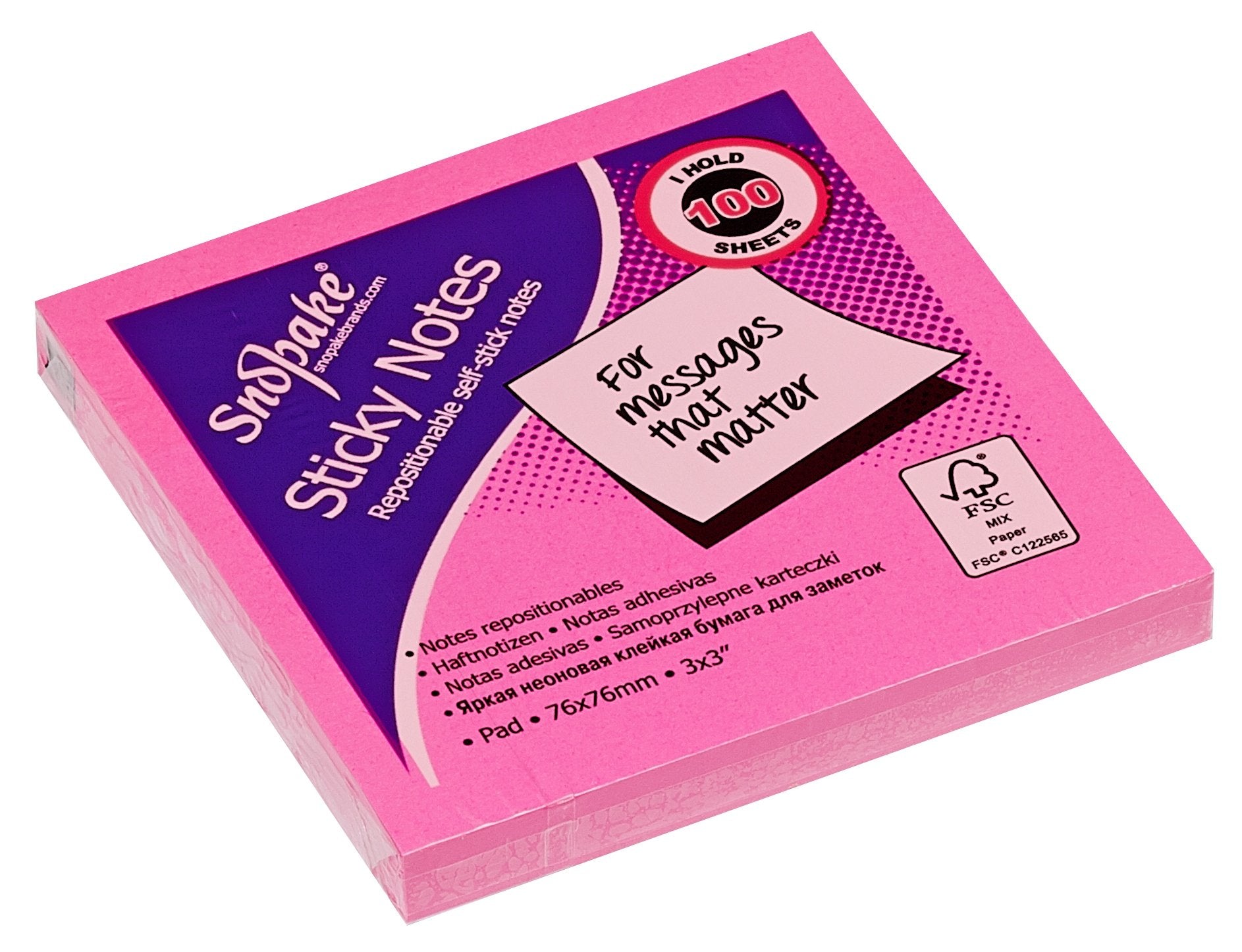 Snopake Neon Assorted Sticky Notes, 100 Sheets per Pad 13527, 76 x 76 mm (P 3