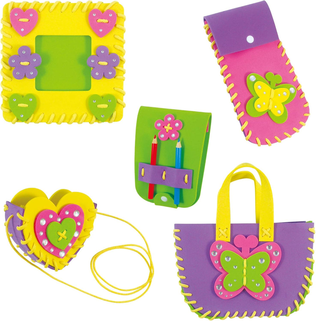 Galt First Sewing Kids Craft Kit - Foam Sewing Set with Pencil Case, Purse & Frame