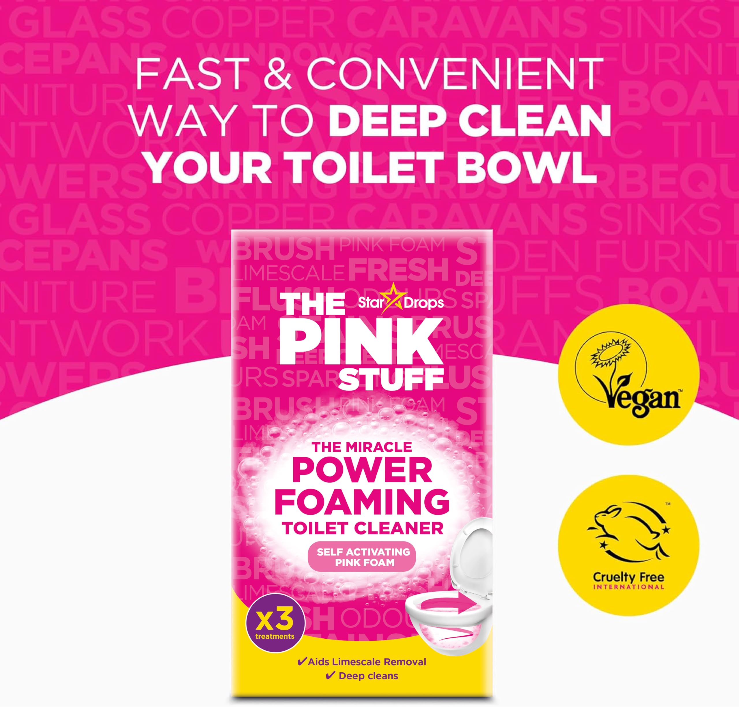 THE PINK STUFF Miracle Power Foaming Toilet Cleaner - Deep Cleaning Powder, Fruit Scent, 300g