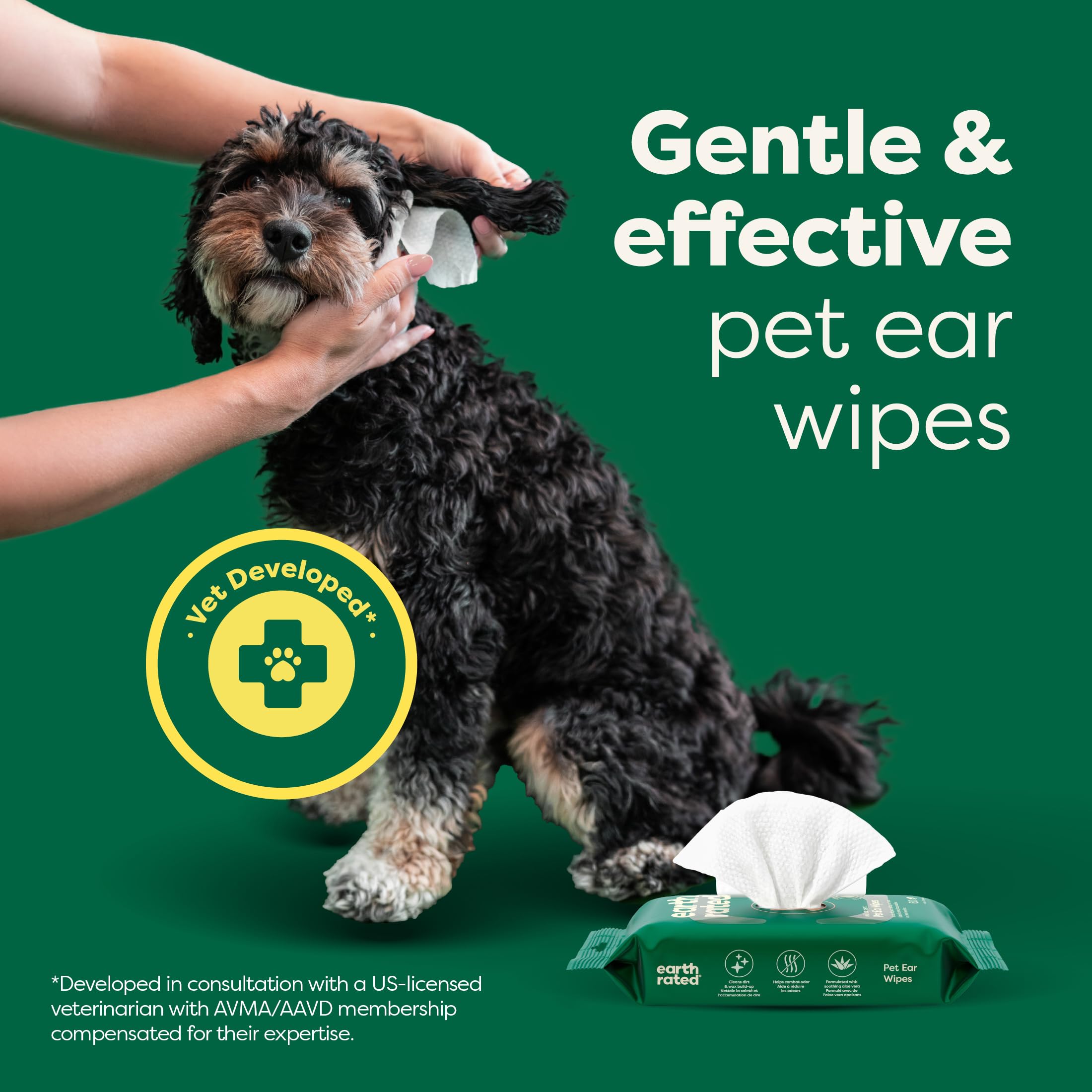 Earth Rated Vet-Developed Hypoallergenic Dog Ear Wipes with Aloe Vera & Chamomile | 70 Count | Wild Oat Scented
