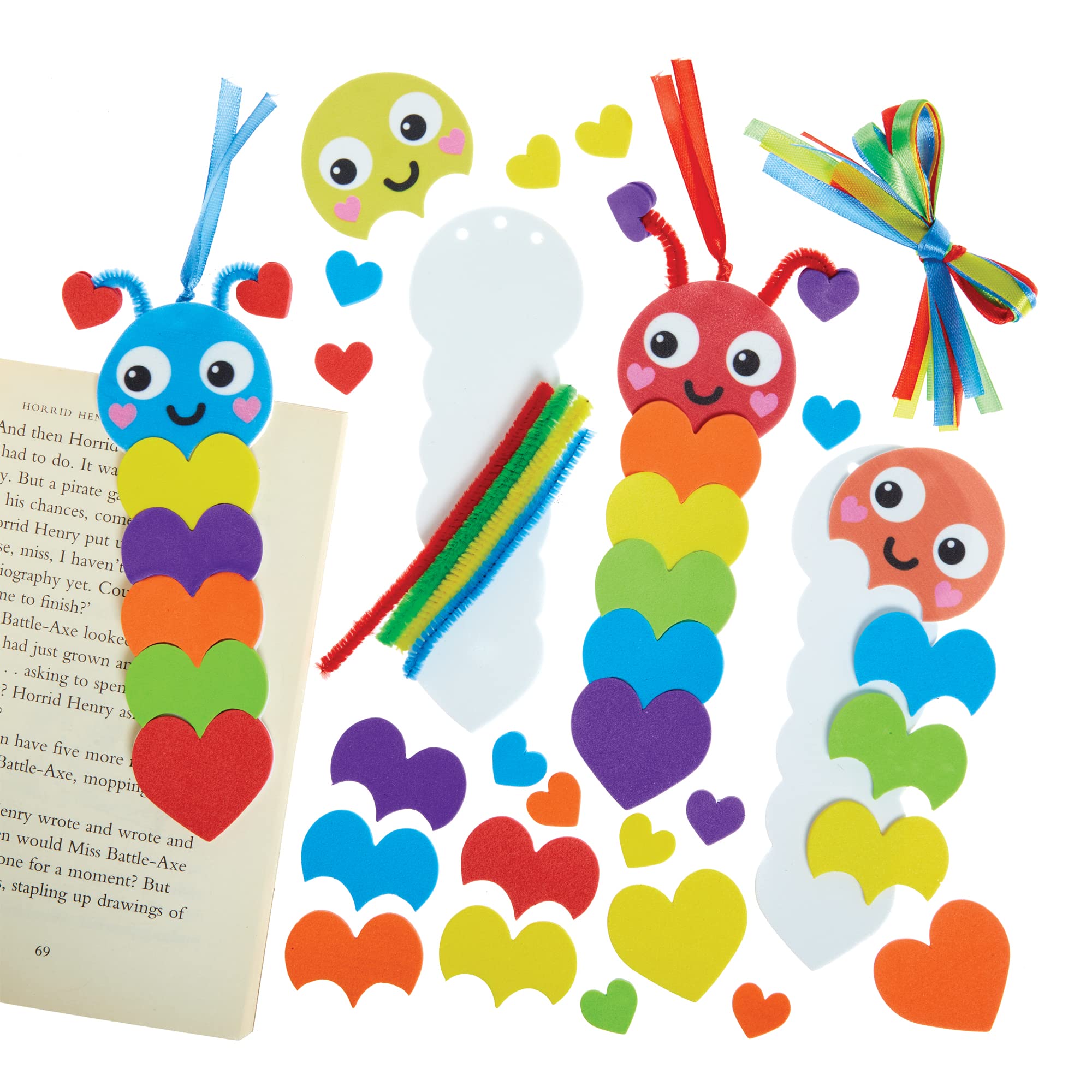 Baker Ross FX455 Caterpillar Rainbow Love Heart Bookmark Kits - Pack of 8 | Foam Craft Kit | Ages 6+ 1