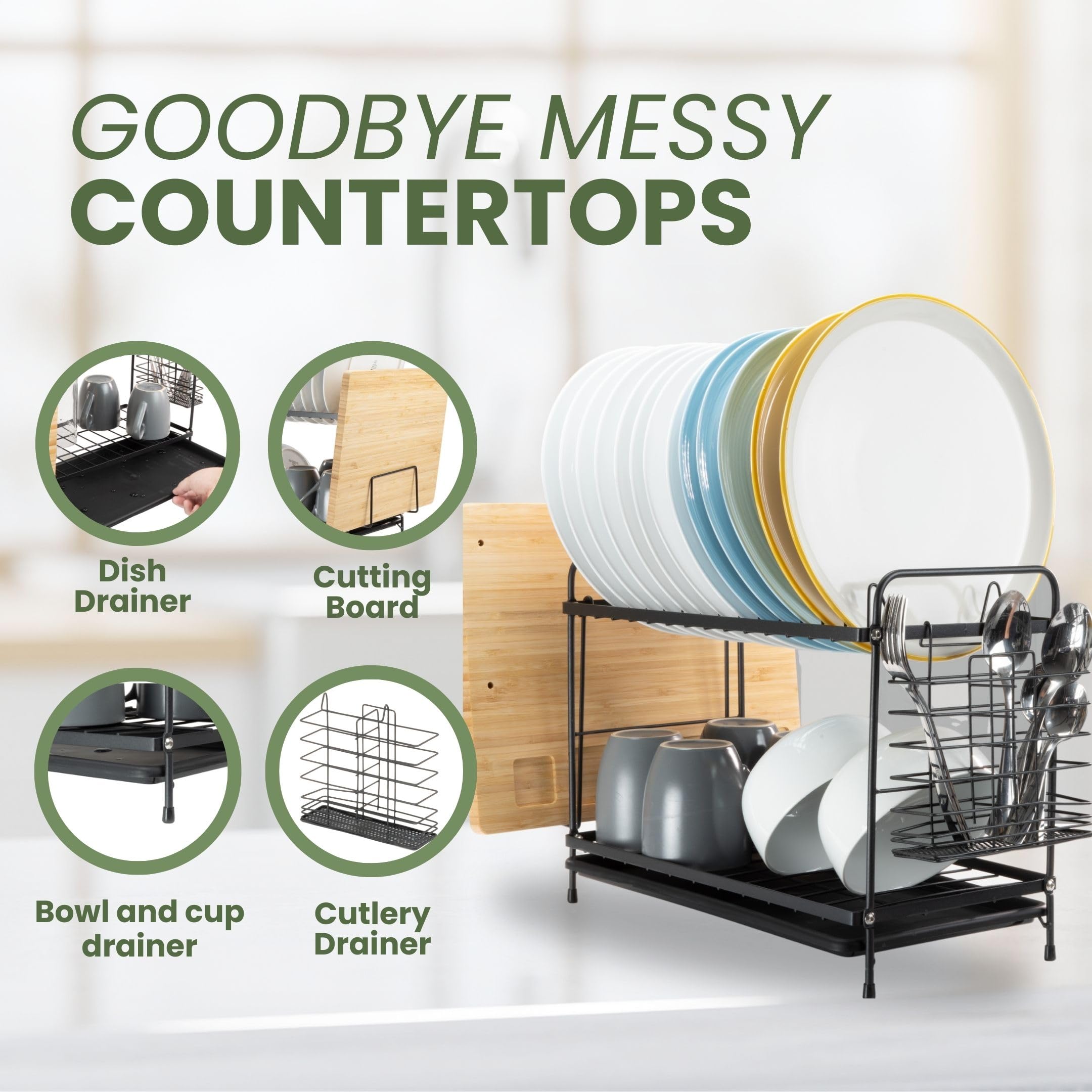 Coselena Multifunctional 2-Tier Stainless Steel Dish Drainer Rack | Rust Resistant | Black 5