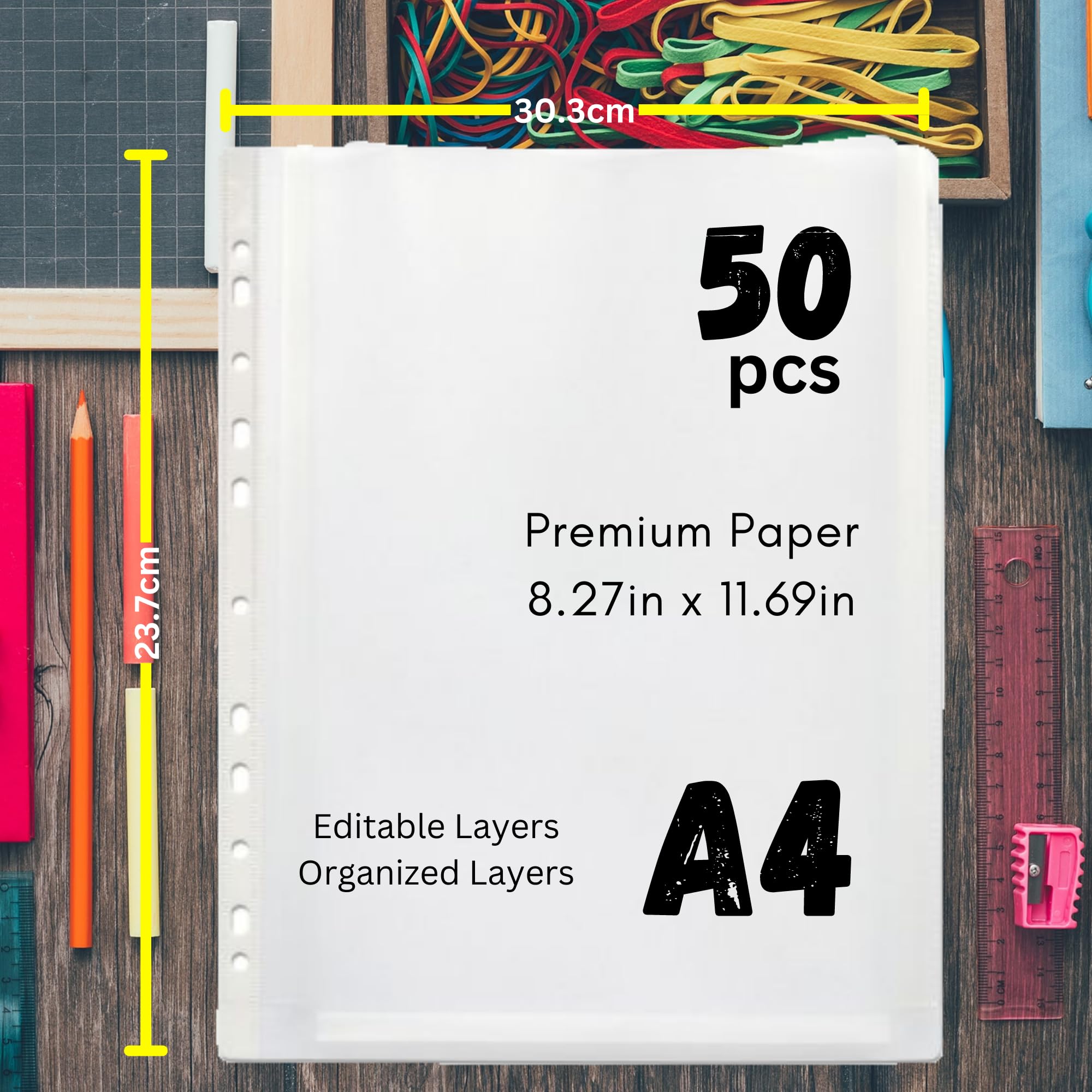 G4GADGET A4 Punched Pockets - 50 Pack, 30 Micron Polypropylene, Clear Frost Finish 2
