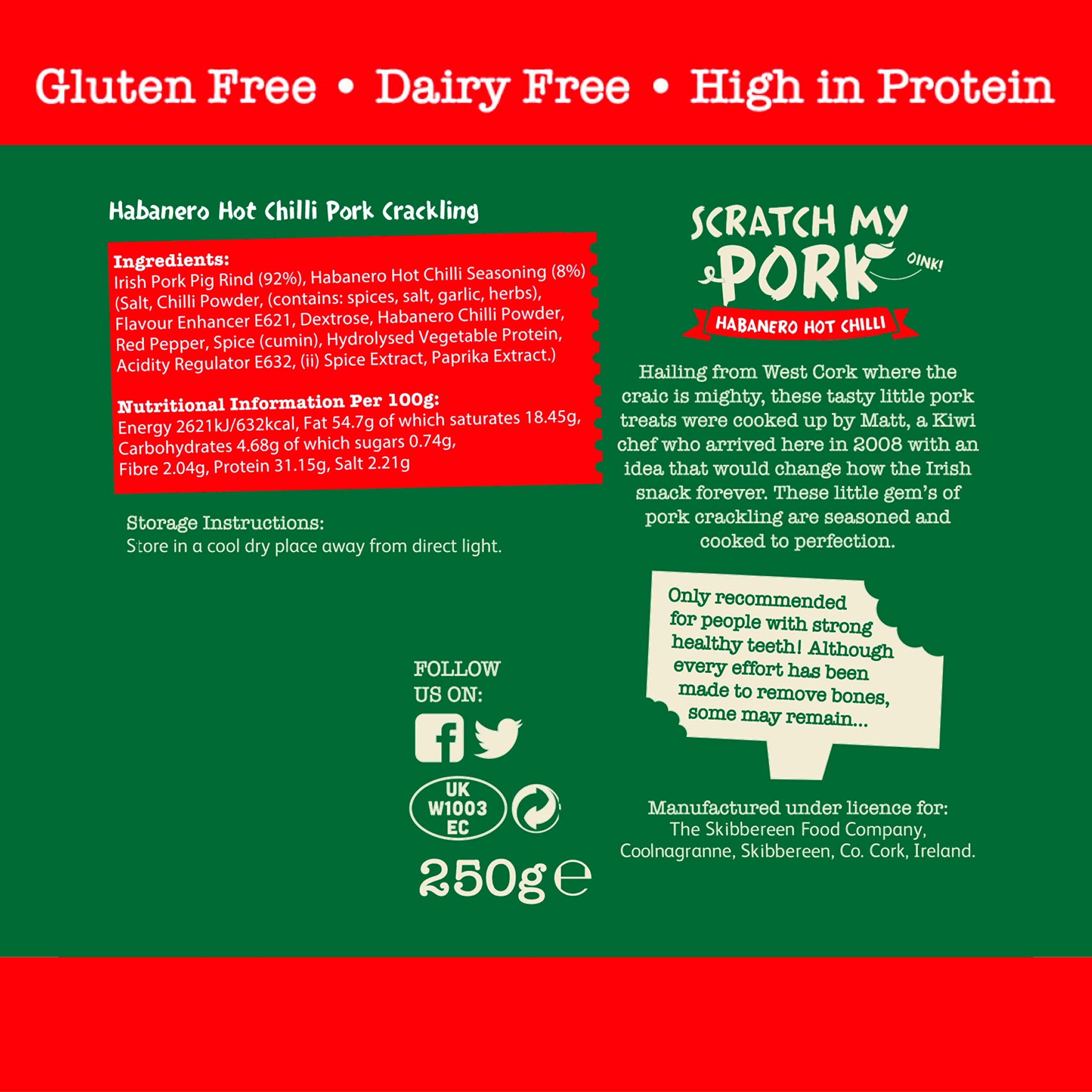 The Skibbereen Food Company Habanero Hot Chilli Pork Crackling - Gluten Free, High Protein, Low Carb Snack 4