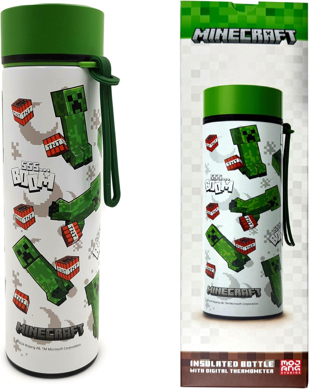 Puckator - Minecraft 555 BOOM Hot & Cold Digital Thermometer Bottle - Stainless Steel Water Bottle (BOT240)