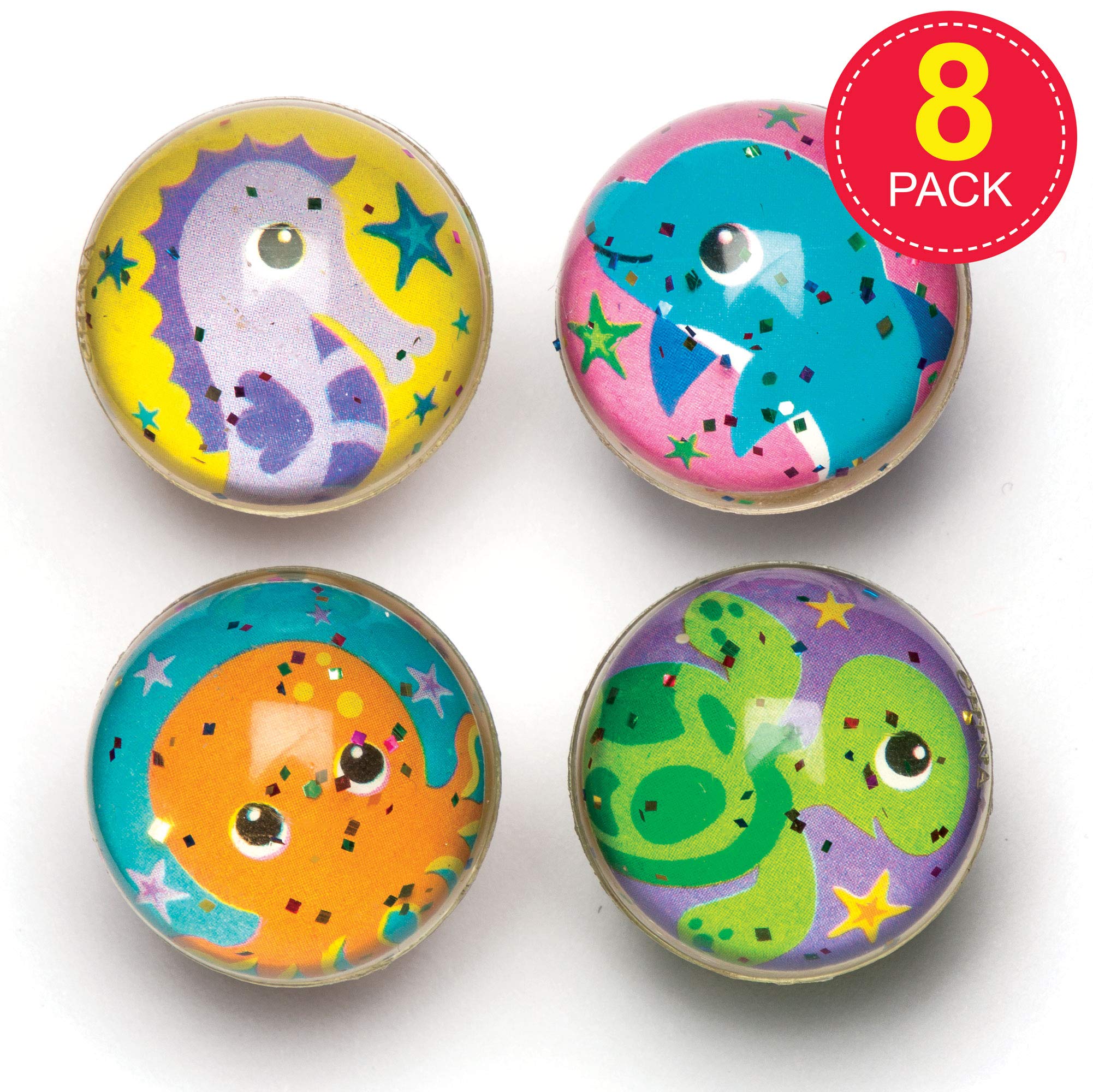 Baker Ross Sea Life Glitter Jet Bouncy Balls - Pack of 8 | 3 cm Diameter | Ages 3+