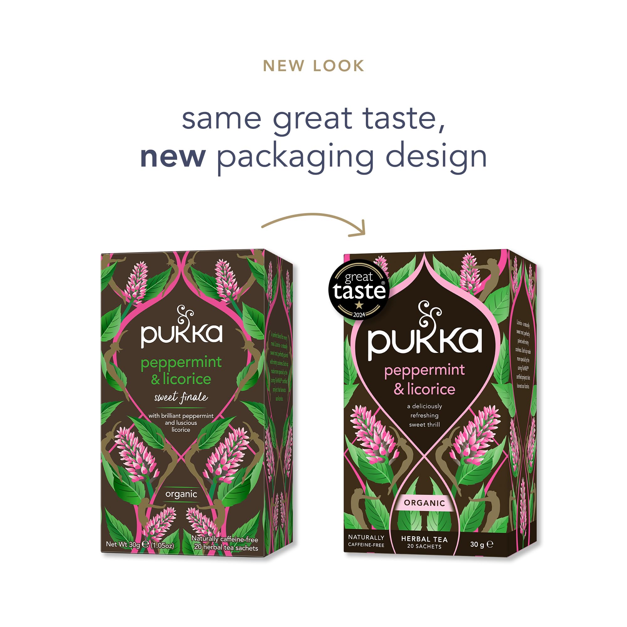 Pukka Herbs Organic Peppermint & Licorice Herbal Tea - Caffeine Free Digestive Infusion | 80 Biodegradable Bags (4 Packs)