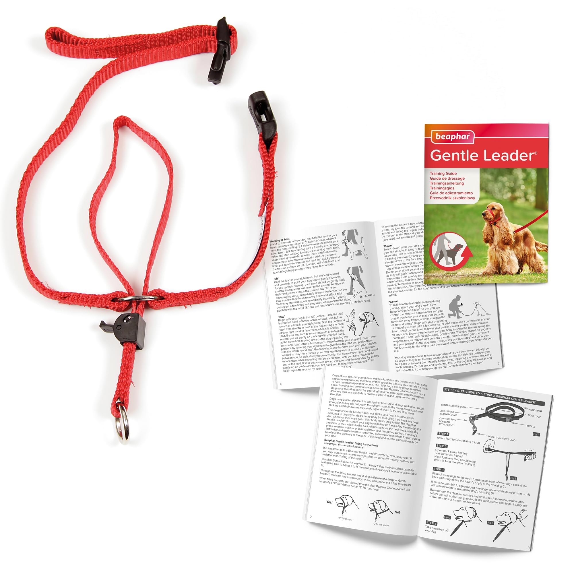 Beaphar Gentle Leader Head Collar - Medium Dog Training Aid for Stopping Pulling | Red