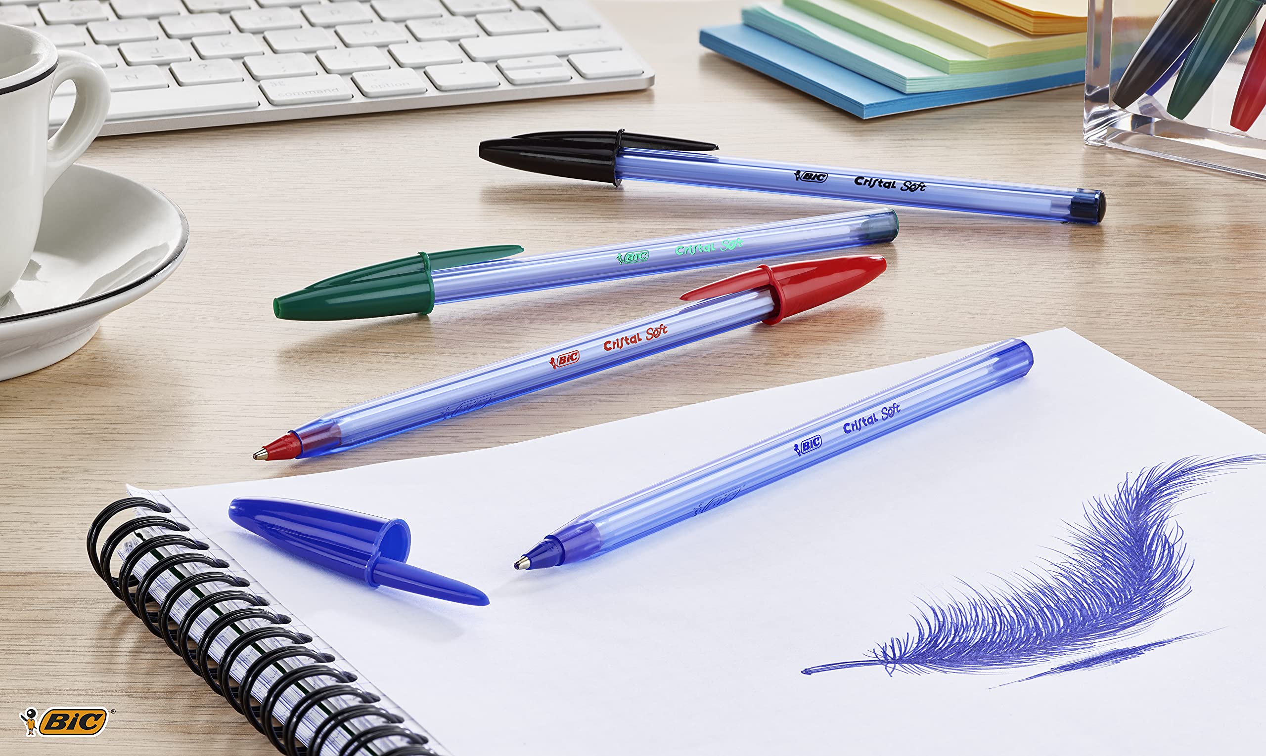 BIC Cristal Soft Ballpoint Pens - Smooth Softline Ink | Medium 1.2mm Tip | Smudge Free | Pack of 10 2