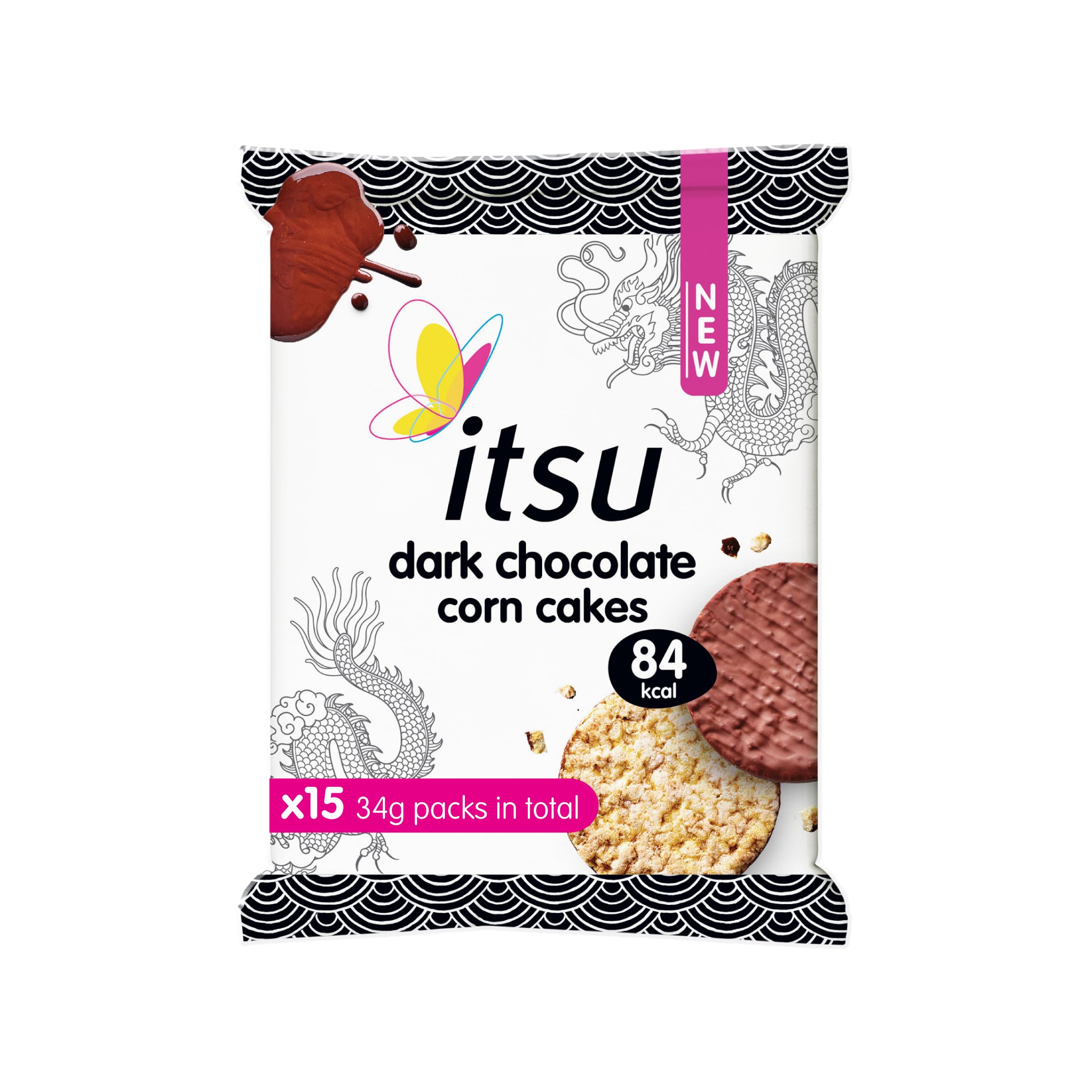 Itsu Dark Chocolate Corn Cakes 34g | Gluten Free | Healthy Snack | Pack of 15