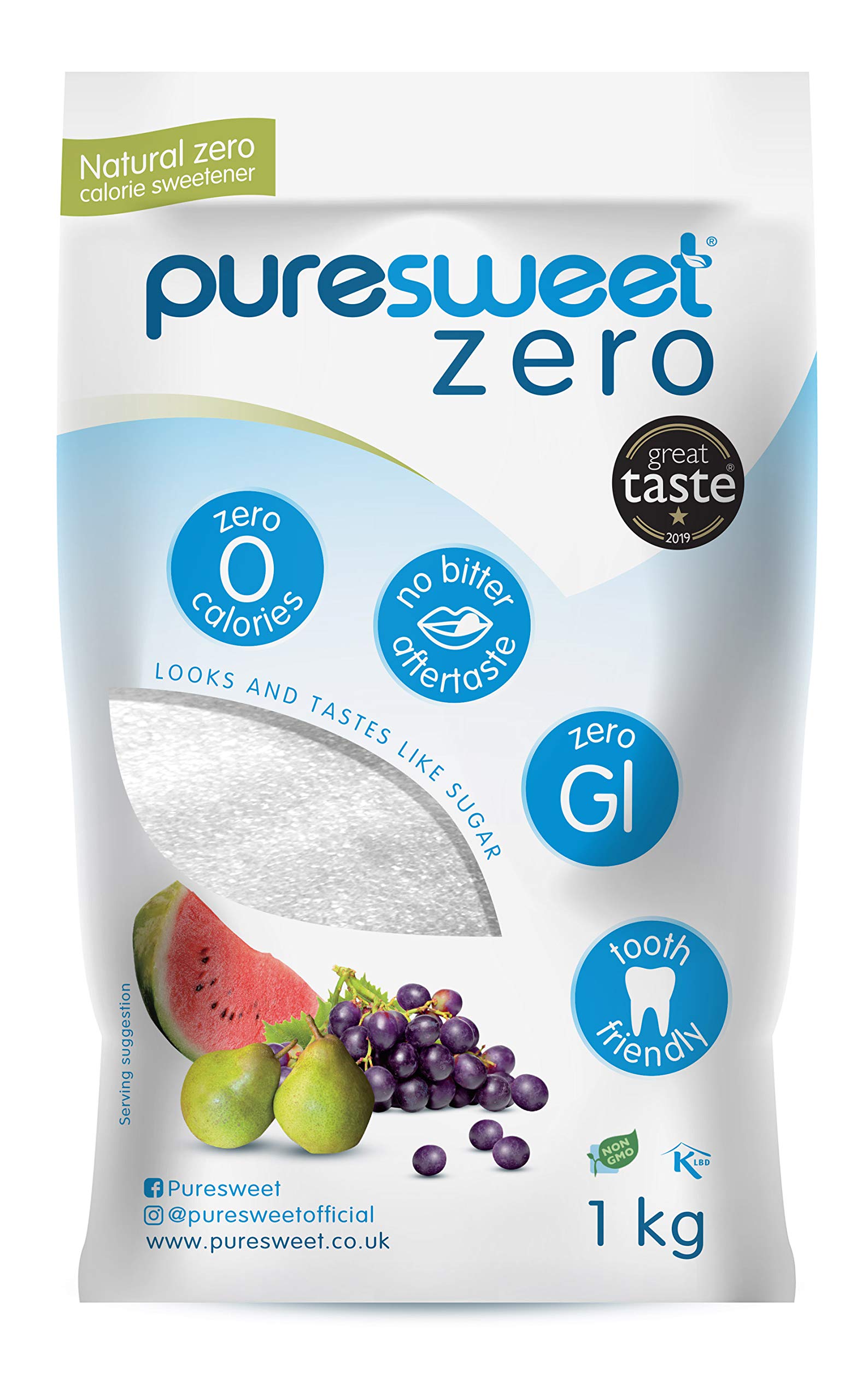 Puresweet Zero Natural Zero Calorie Sweetener - 1kg Erythritol Powder | Diabetic Friendly 1
