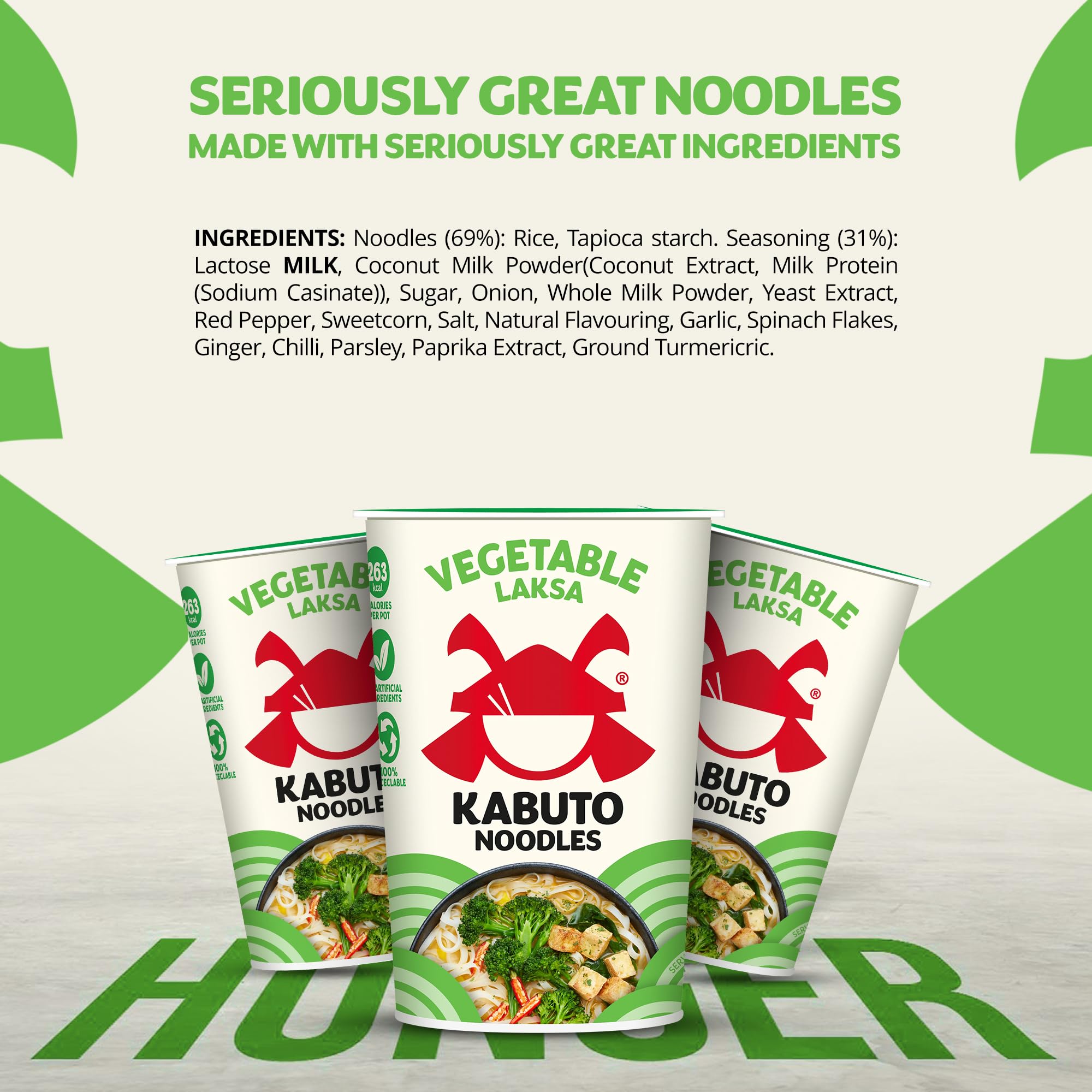 Kabuto Noodles - Vegetable Laksa Instant Noodles | 6 Pack (6 x 65g) | Gluten Free, Low Fat, 100% Recyclable Packaging 6