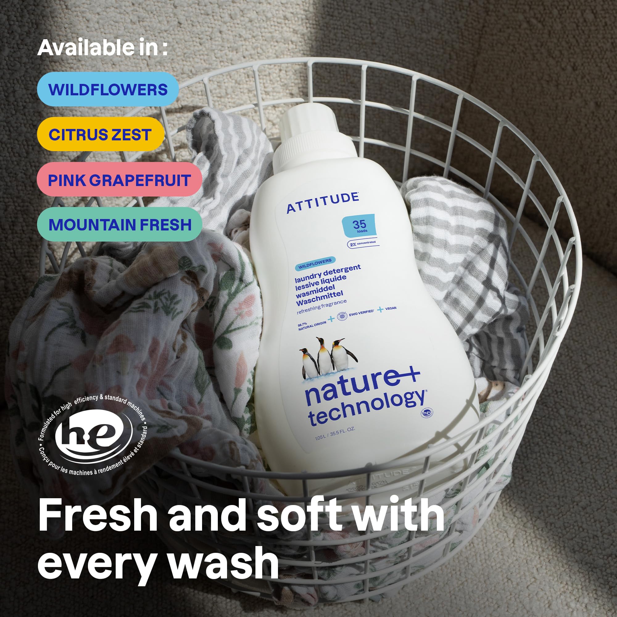 ATTITUDE Liquid Laundry Detergent - EWG Verified, Plant-Based, Wildflower Scent | 35 Loads 4