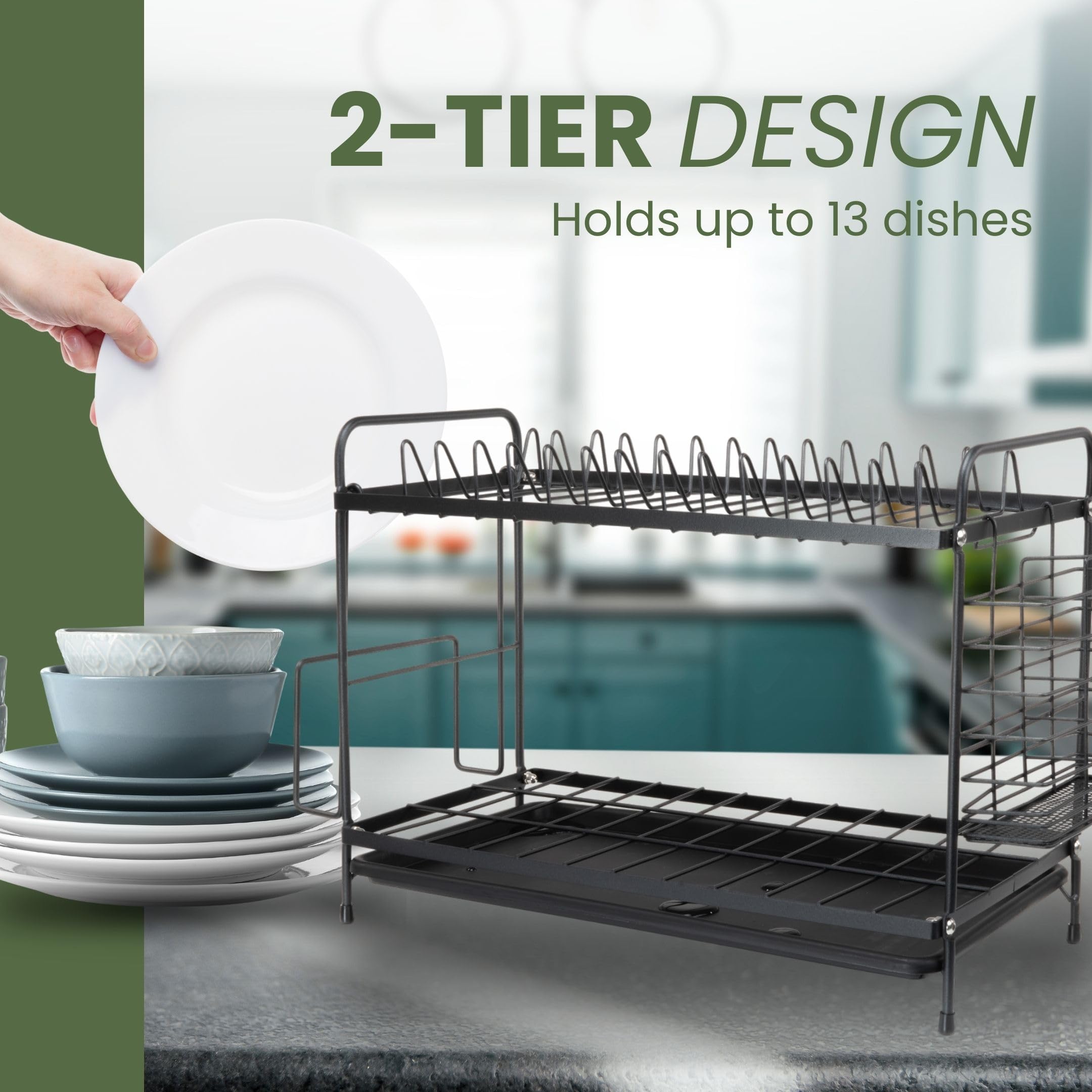 Coselena Multifunctional 2-Tier Stainless Steel Dish Drainer Rack | Rust Resistant | Black 3