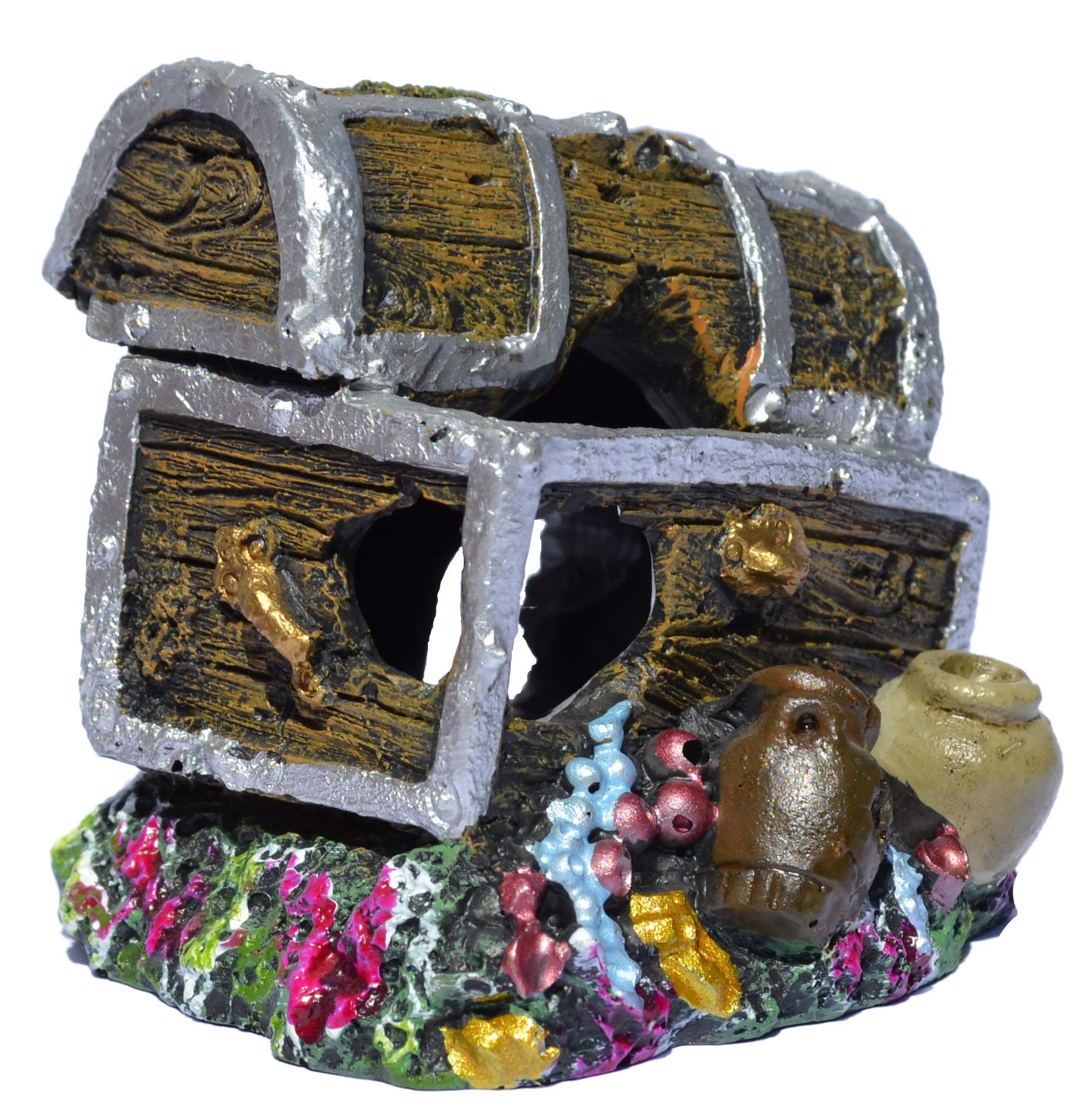 Supa Treasure Chest Aquarium Ornament | Non-Toxic Polyresin | Safe for Coldwater & Tropical Tanks | 6cm L x 7.5cm W x 6.5cm H 5