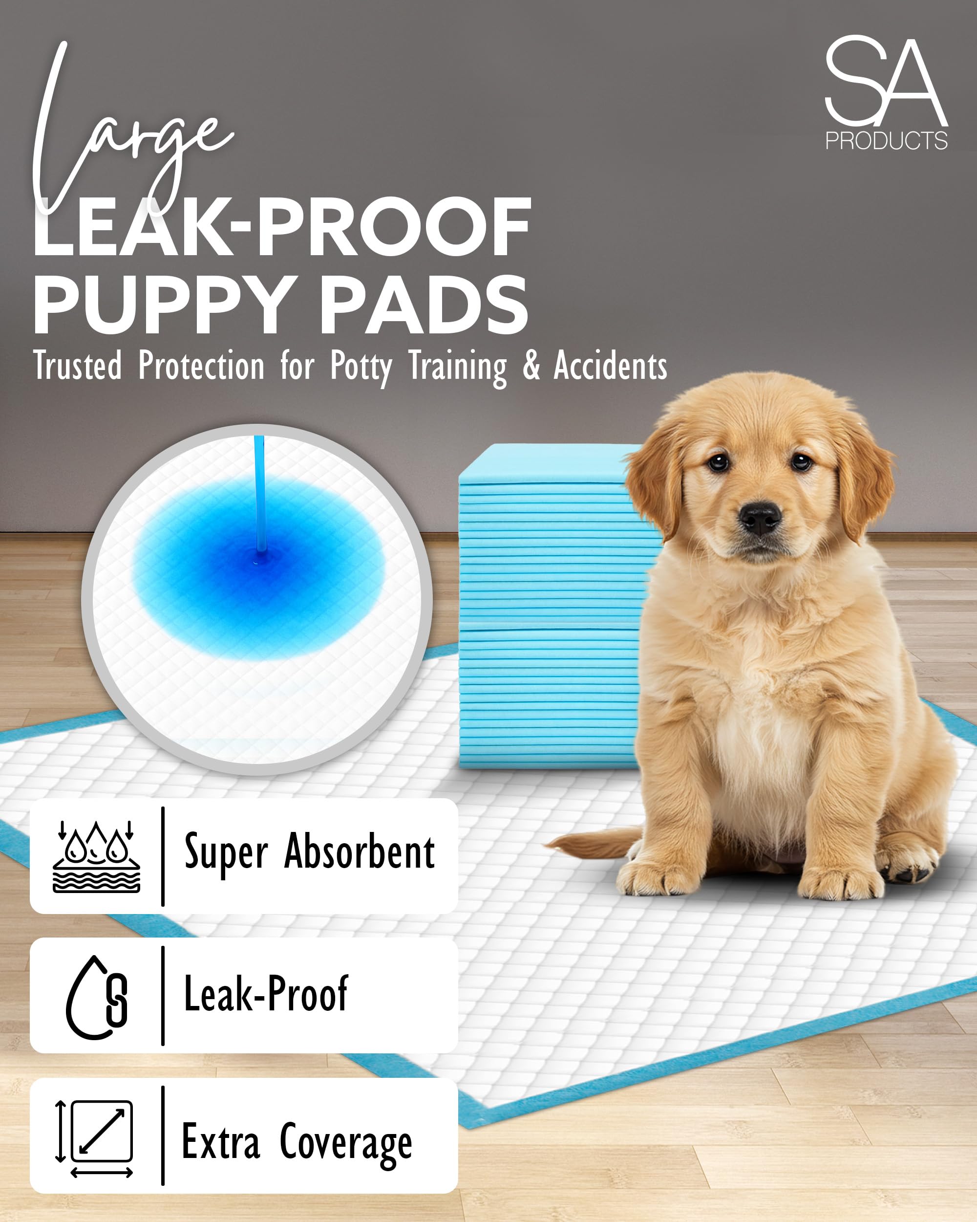 SA Products Puppy Pads - Super Absorbent Training Pads | 50 Pack | 56x56 cm