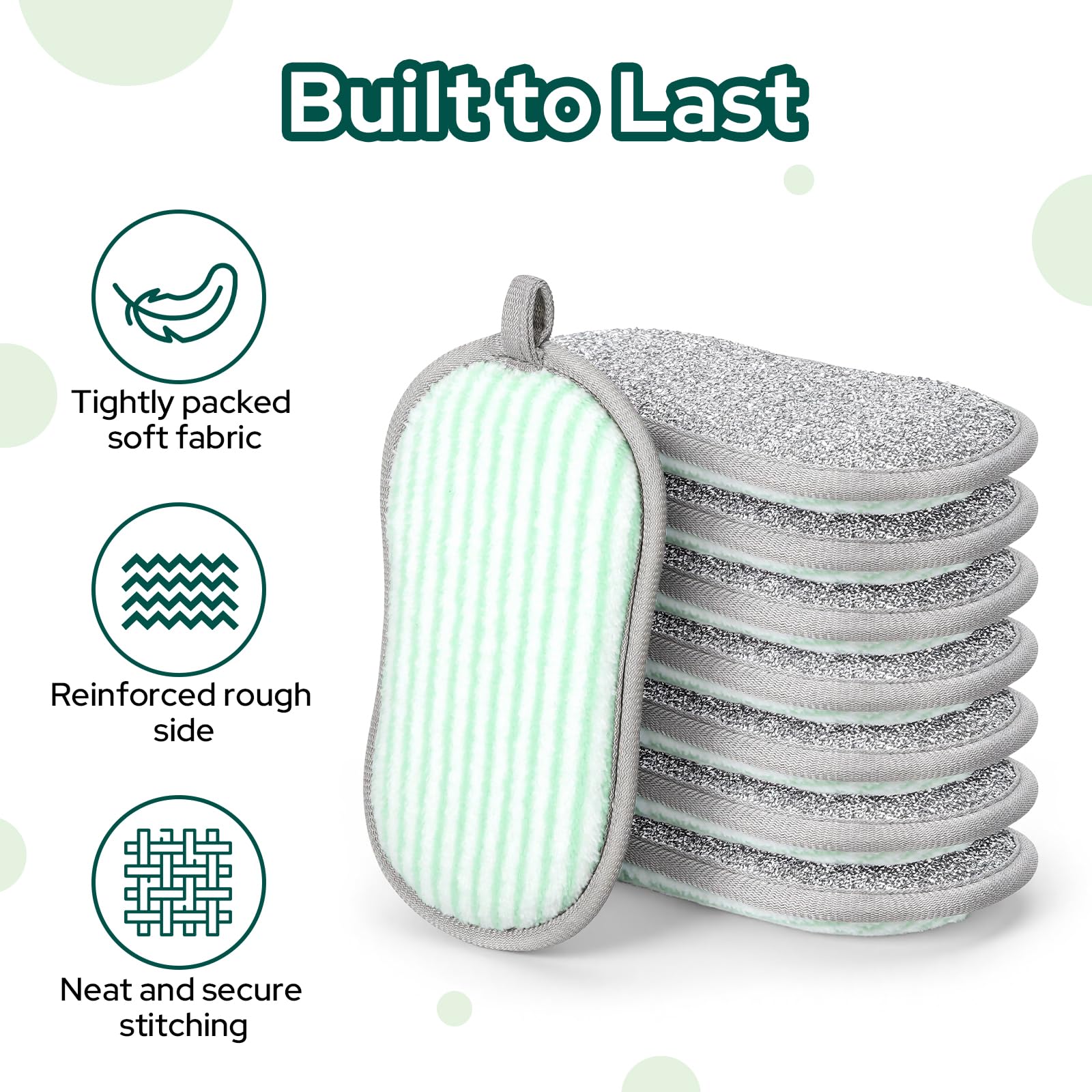 Euqvunn 8 Pack Dual-Sided Kitchen Cleaning Sponges | Non-Scratch, High-Density 6