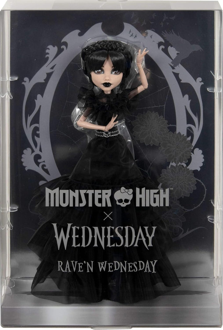 Monster High Wednesday Rave'N Wednesday Collectible Doll in Black Gothic Gown (HXJ03)