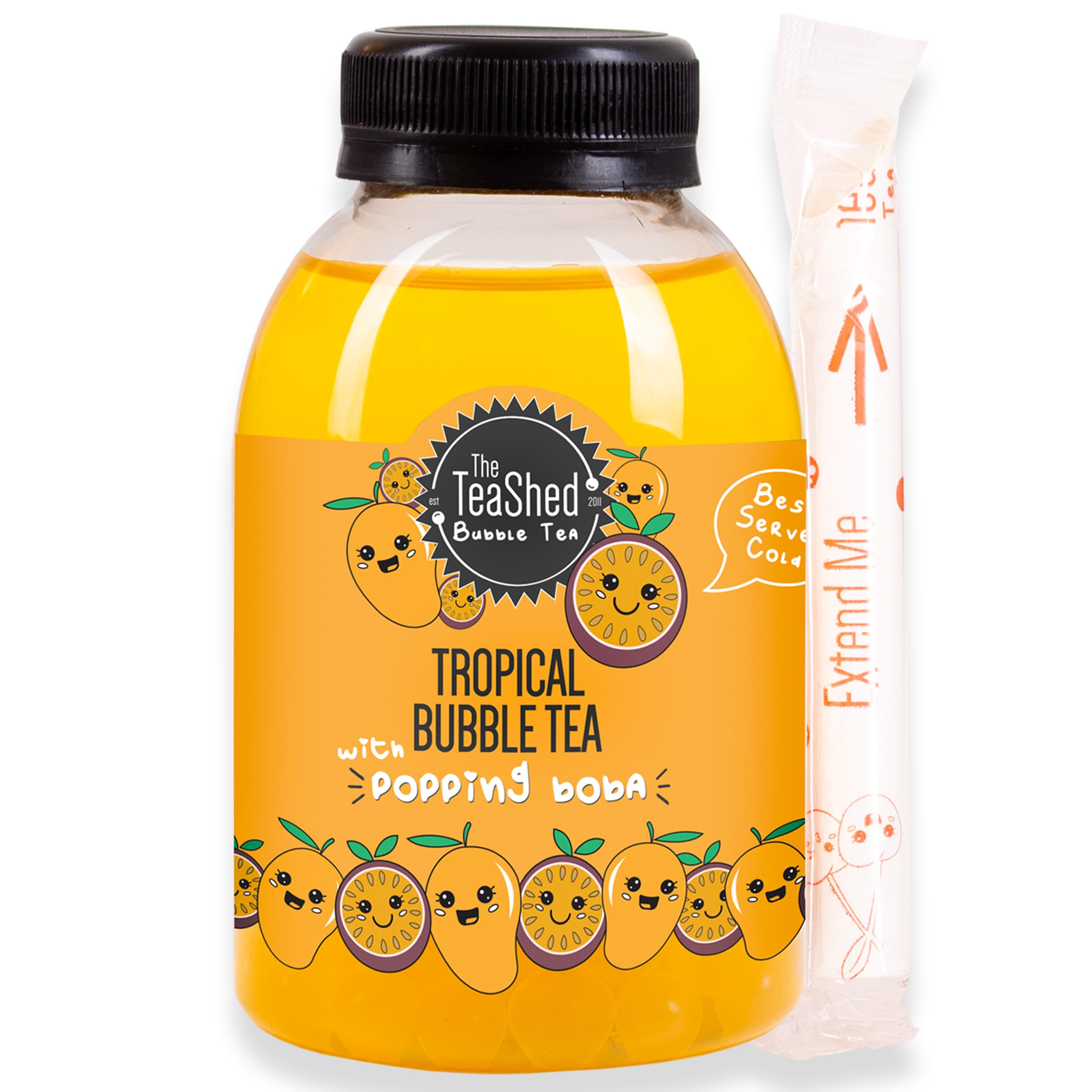 The TeaShed Ready to Drink Tropical Bubble Tea - Mango Iced Tea with Passion Fruit Boba | 250ml