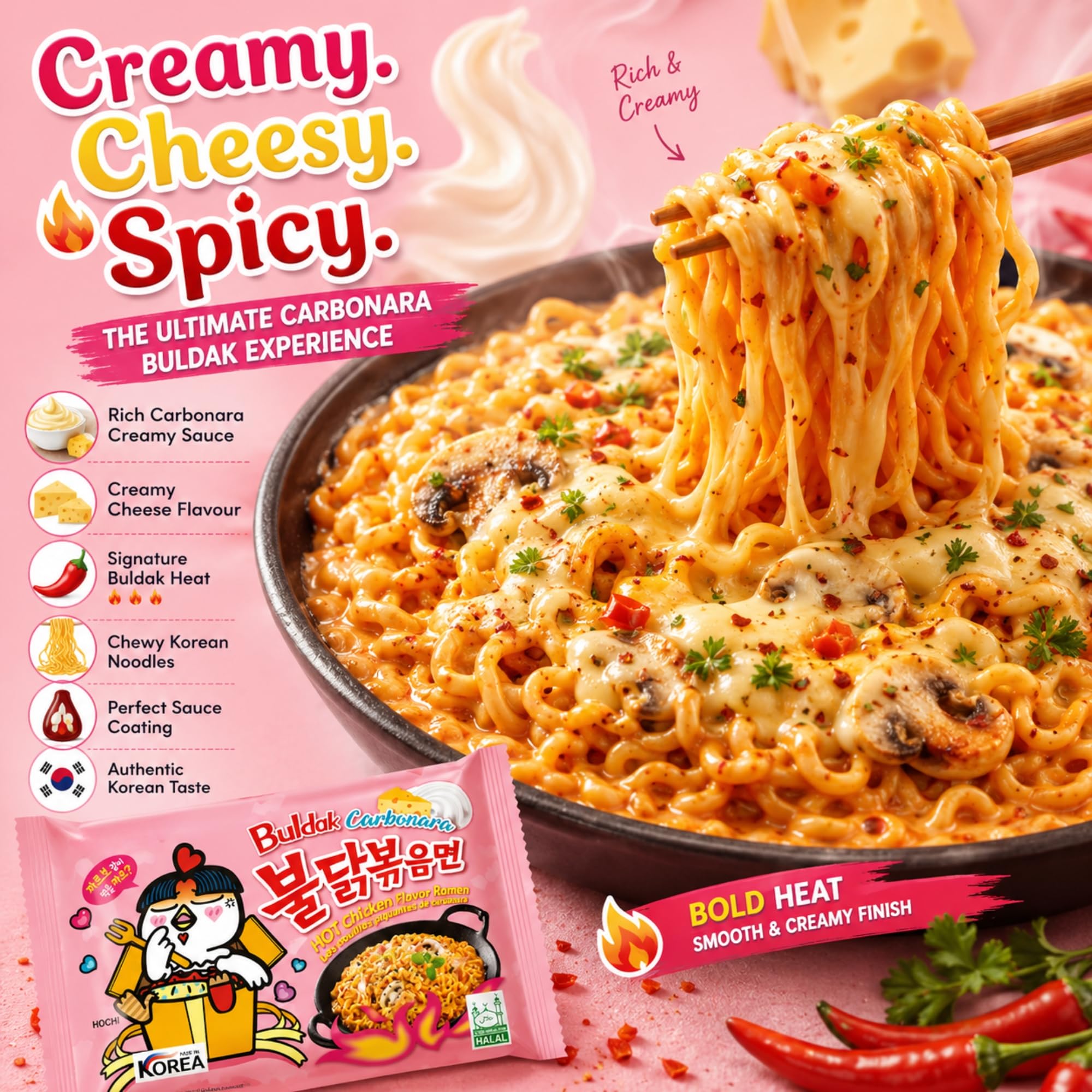 EDE Group Buldak Carbonara Hot Chicken Flavor Ramen - 10 Pack 3
