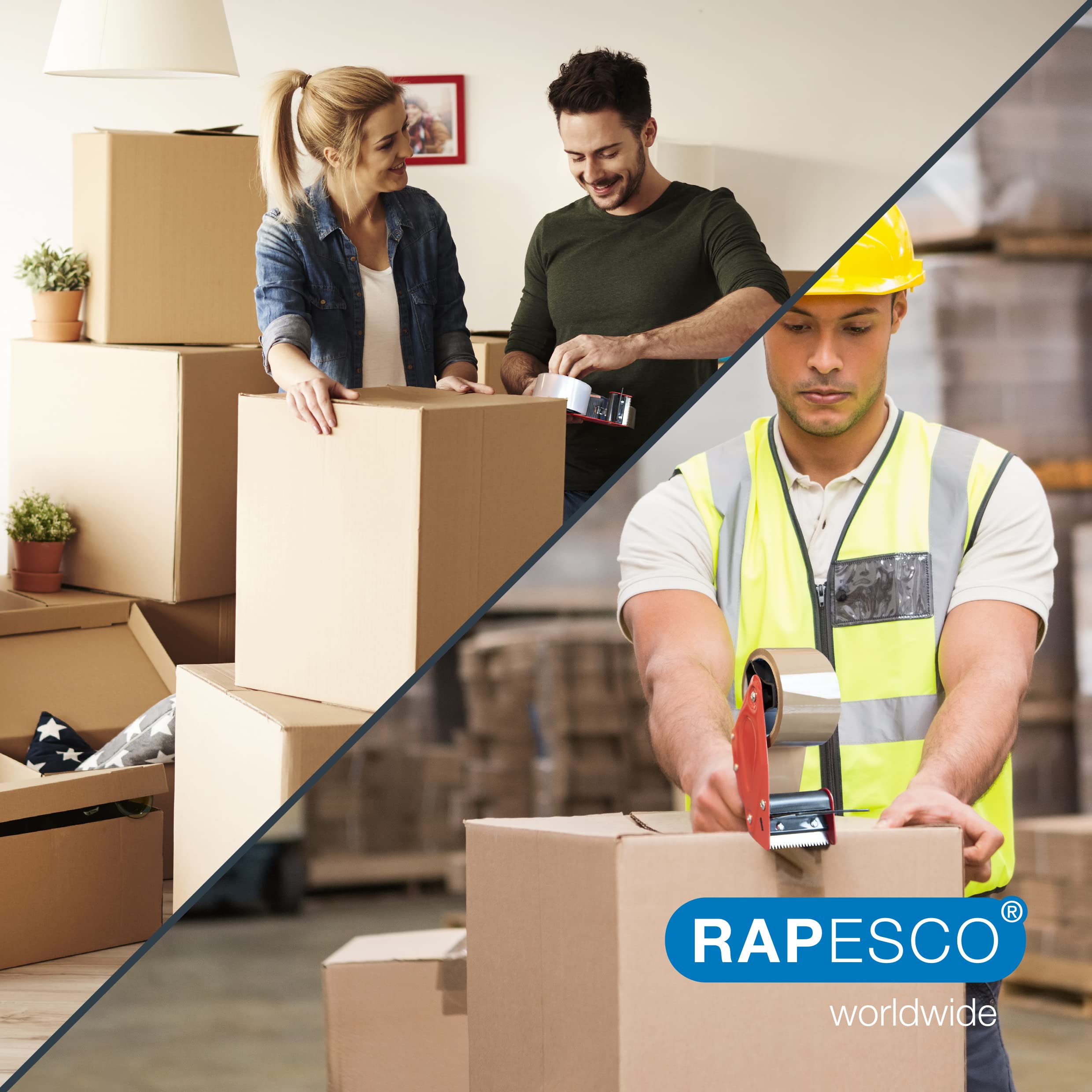 RAPESCO 1556 Packaging Tape Dispenser - Heavy-Duty Steel, Antibacterial Handle, Includes 2 Brown Tapes 5