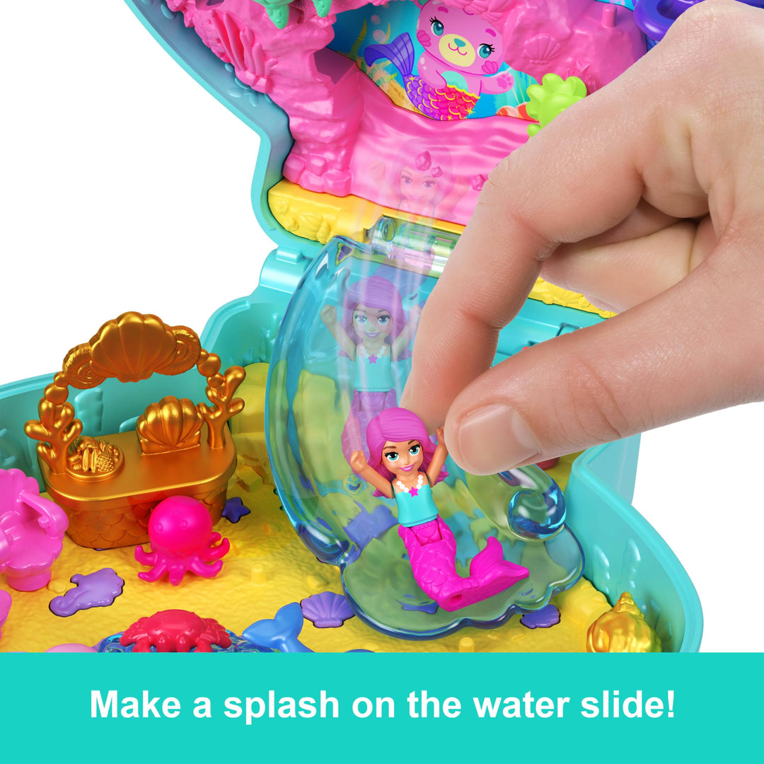 Polly Pocket Glitter Island Compact Playset - Mermaid Adventure with 11 Accessories