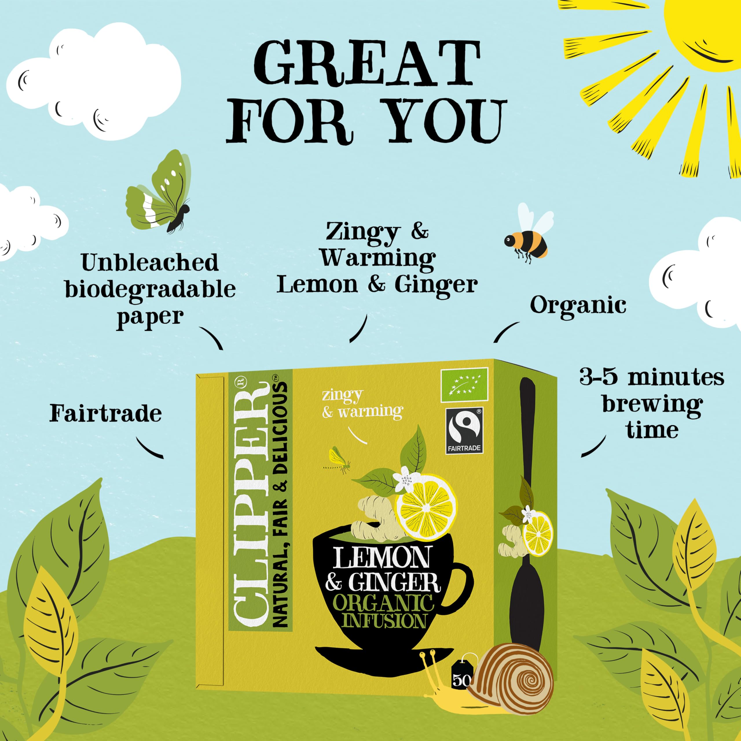 Clipper Natural, Fair & Delicious Organic Lemon and Ginger Herbal Tea Bags - 50 Count, Caffeine-Free 2