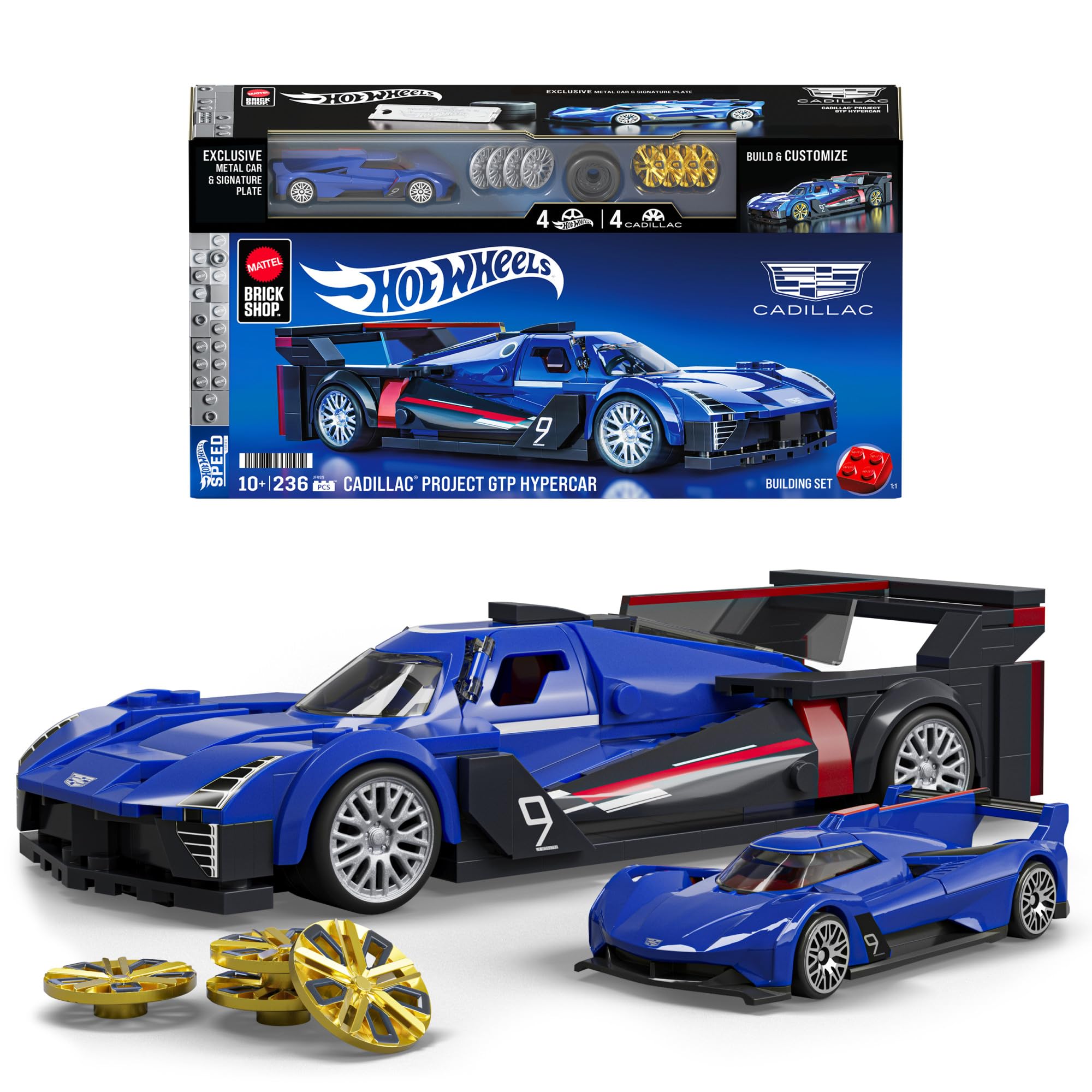 Mattel Brick Shop Hot Wheels Cadillac Project GTP Hypercar Building Set, 236 Pieces, 1:32 Scale | Ages 10+