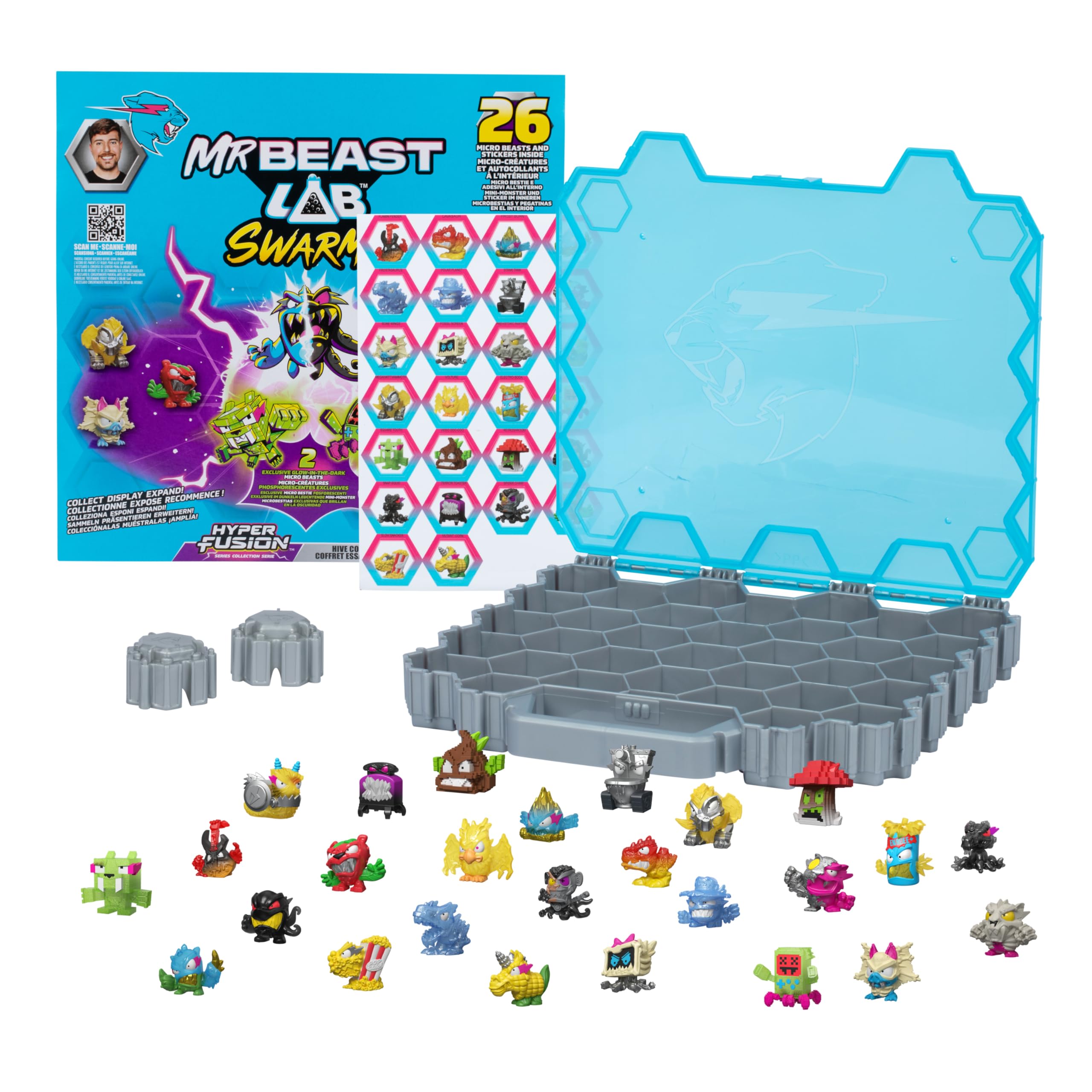 MRBEAST LAB Swarms Hyper Fusion Series Hive Collector Pack with 26 Micro Beasts & Stickers