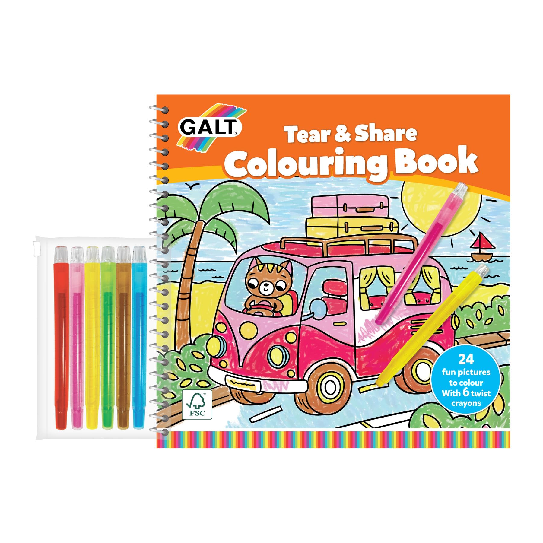Galt Colouring Book & Pencil Crayons Set - 24 Tear & Share Pages | Includes 6 Twist Crayons 1