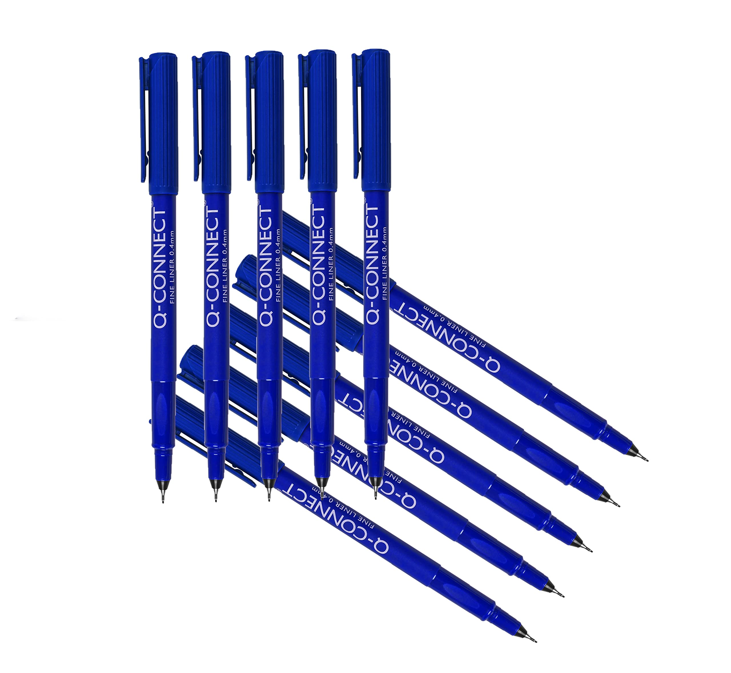 Q-Connect Blue 0.4mm Fineliner Pen - Precise Line Width for Writing & Stenciling | Pack of 10