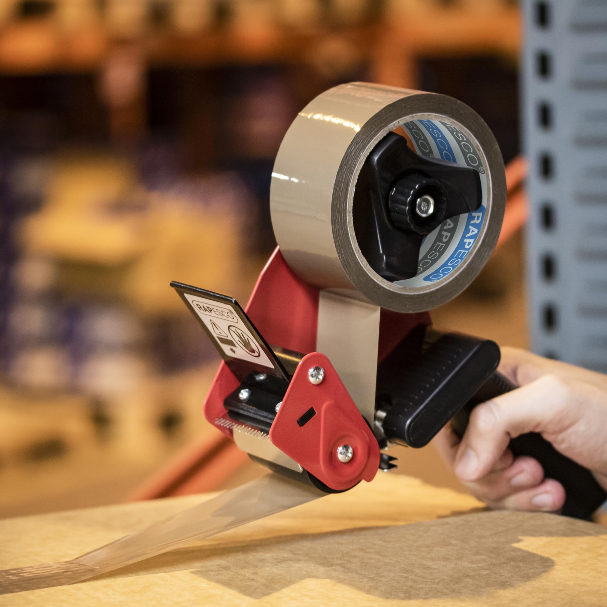 RAPESCO 1556 Packaging Tape Dispenser - Heavy-Duty Steel, Antibacterial Handle, Includes 2 Brown Tapes 7
