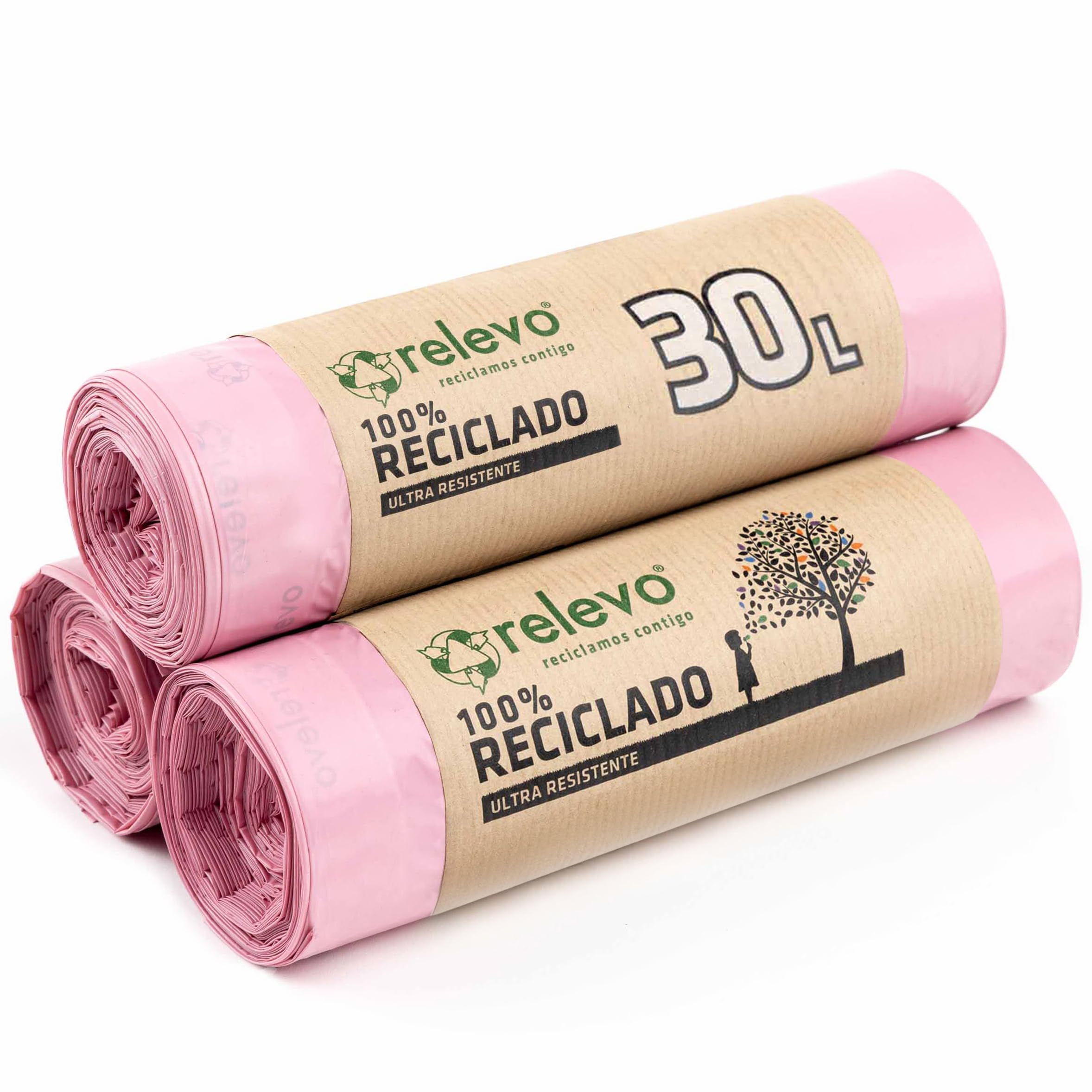 Relevo 30L Scented Bin Liners - Pink, 45 Count | 100% Recycled Material | 55x60 cm 1
