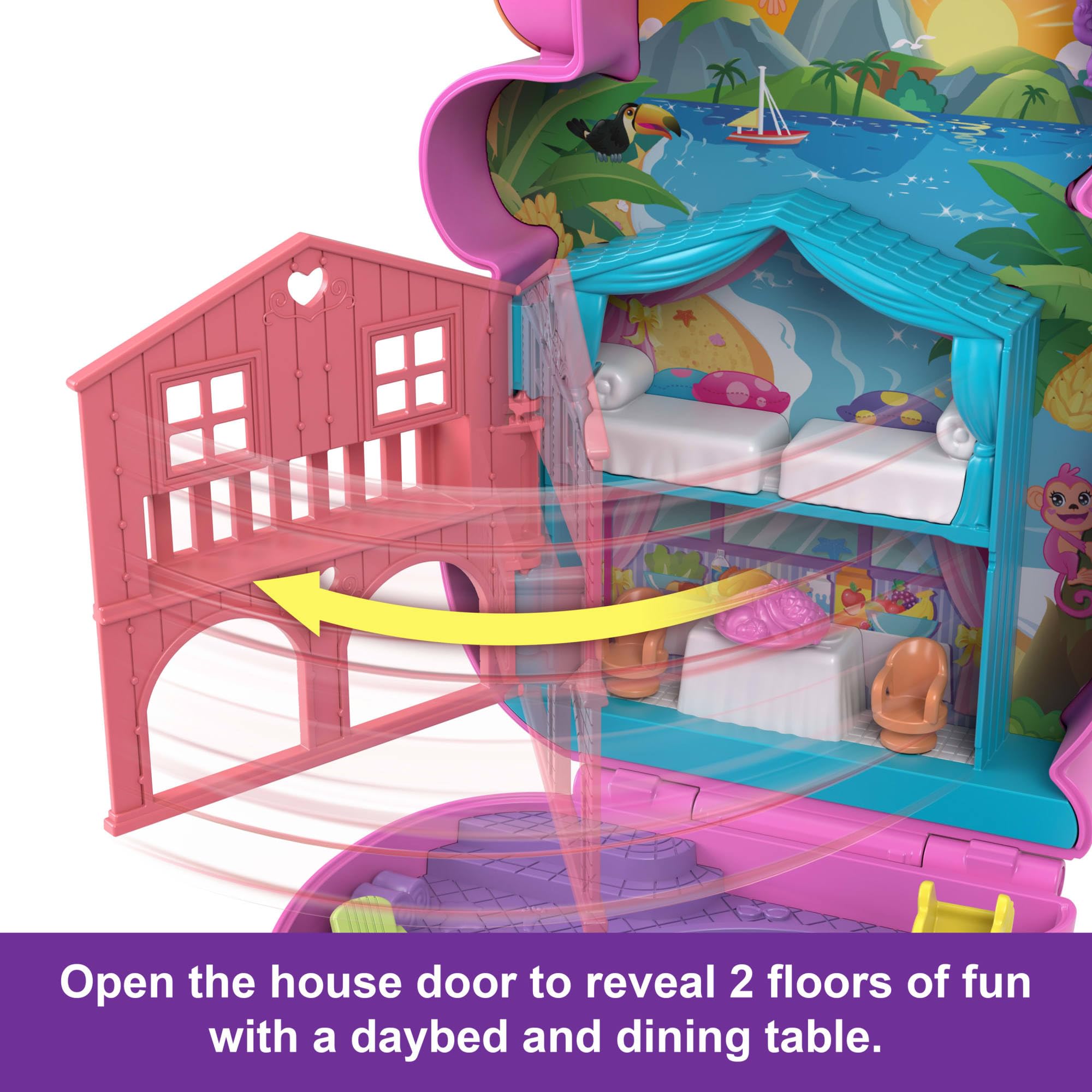 Polly Pocket Monkey Playset with 2 Micro Dolls, 2 Compacts, 3 Pets & 13 Accessories | Ages 4+ 6