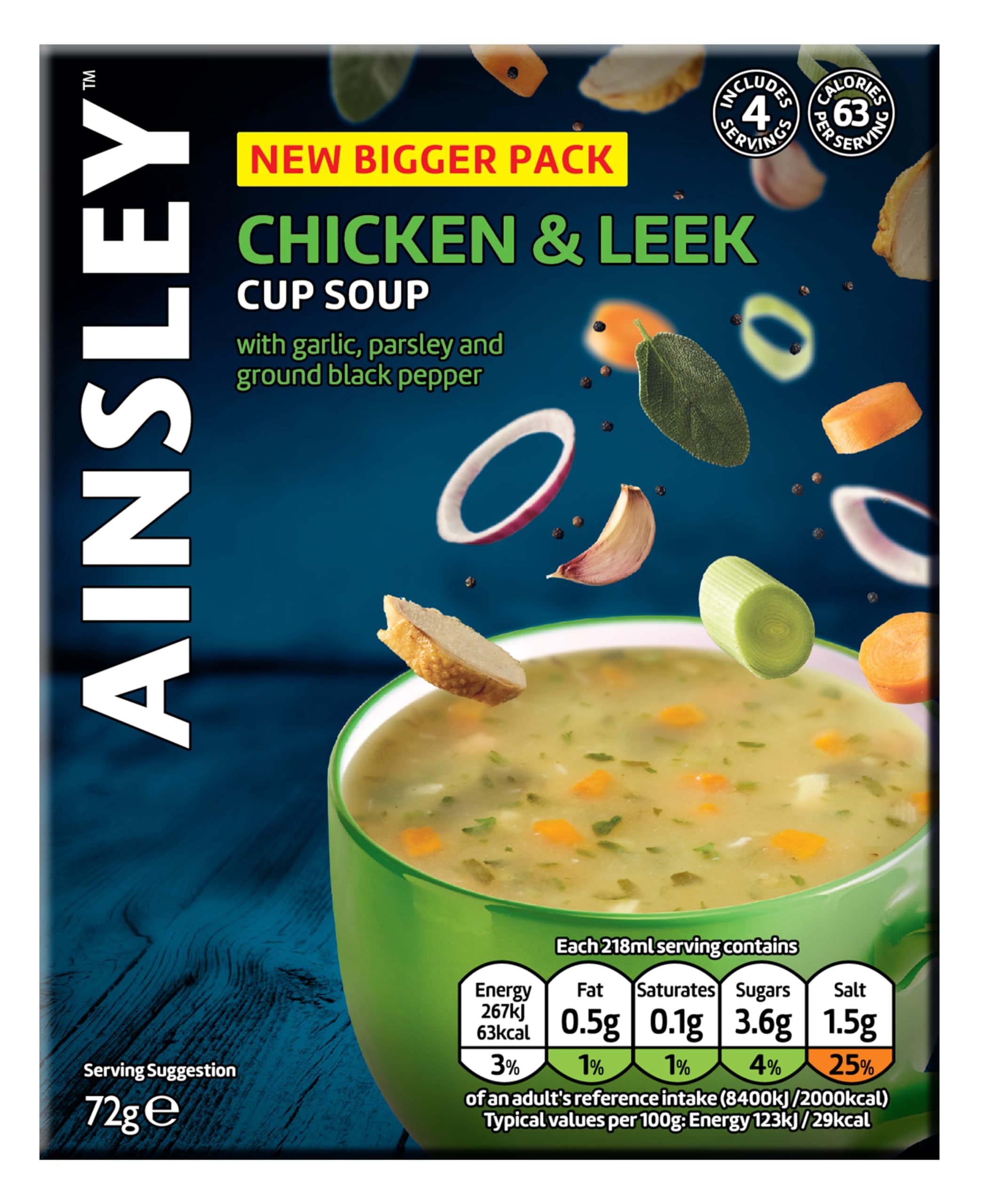 Ainsley Harriott Chicken & Leek Cup Soup - Instant Soup Mix, 8-Pack (4 Servings Each)