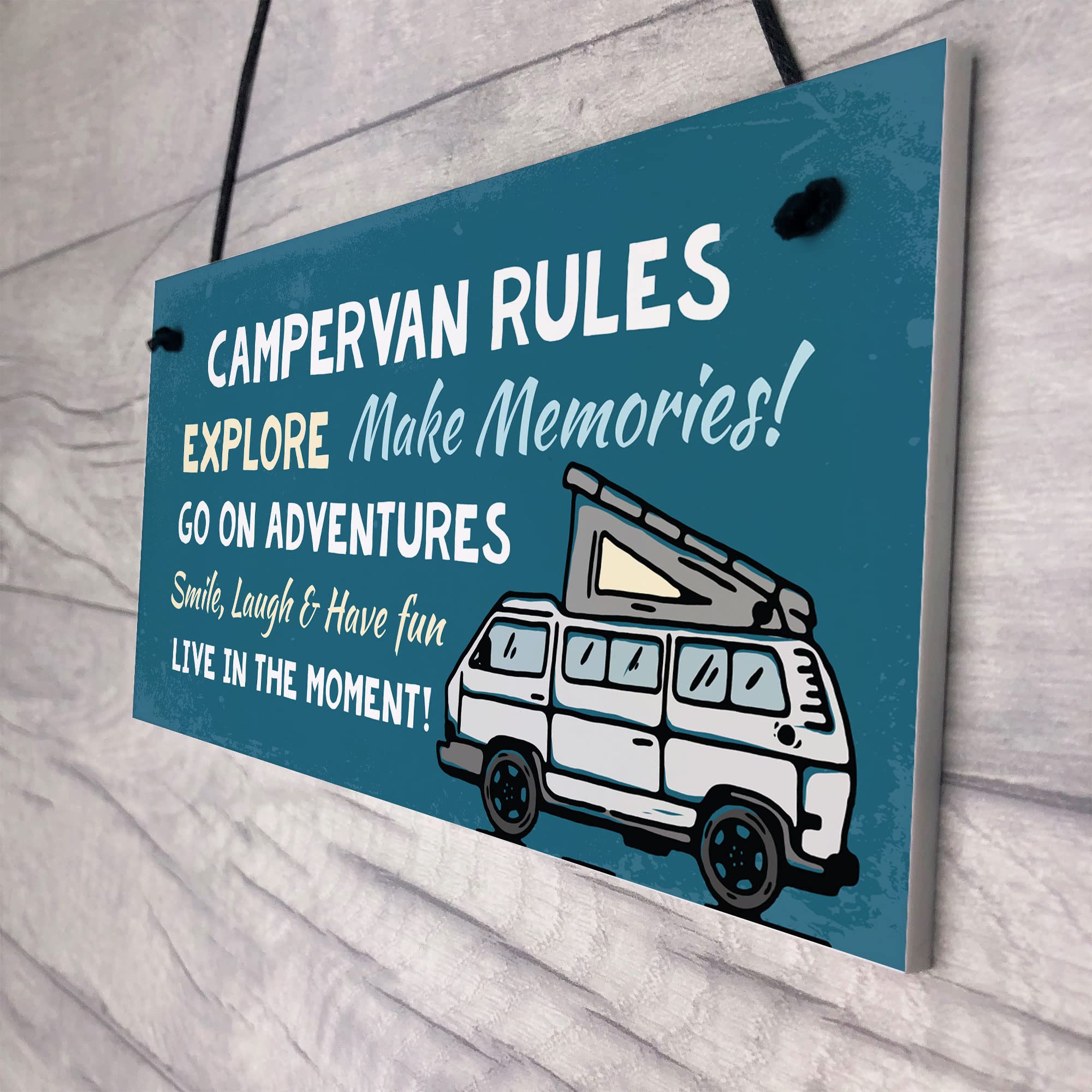 RED OCEAN Campervan Rules Hanging Door Plaque - Blue PVC | 200x100mm | Handmade in England 8