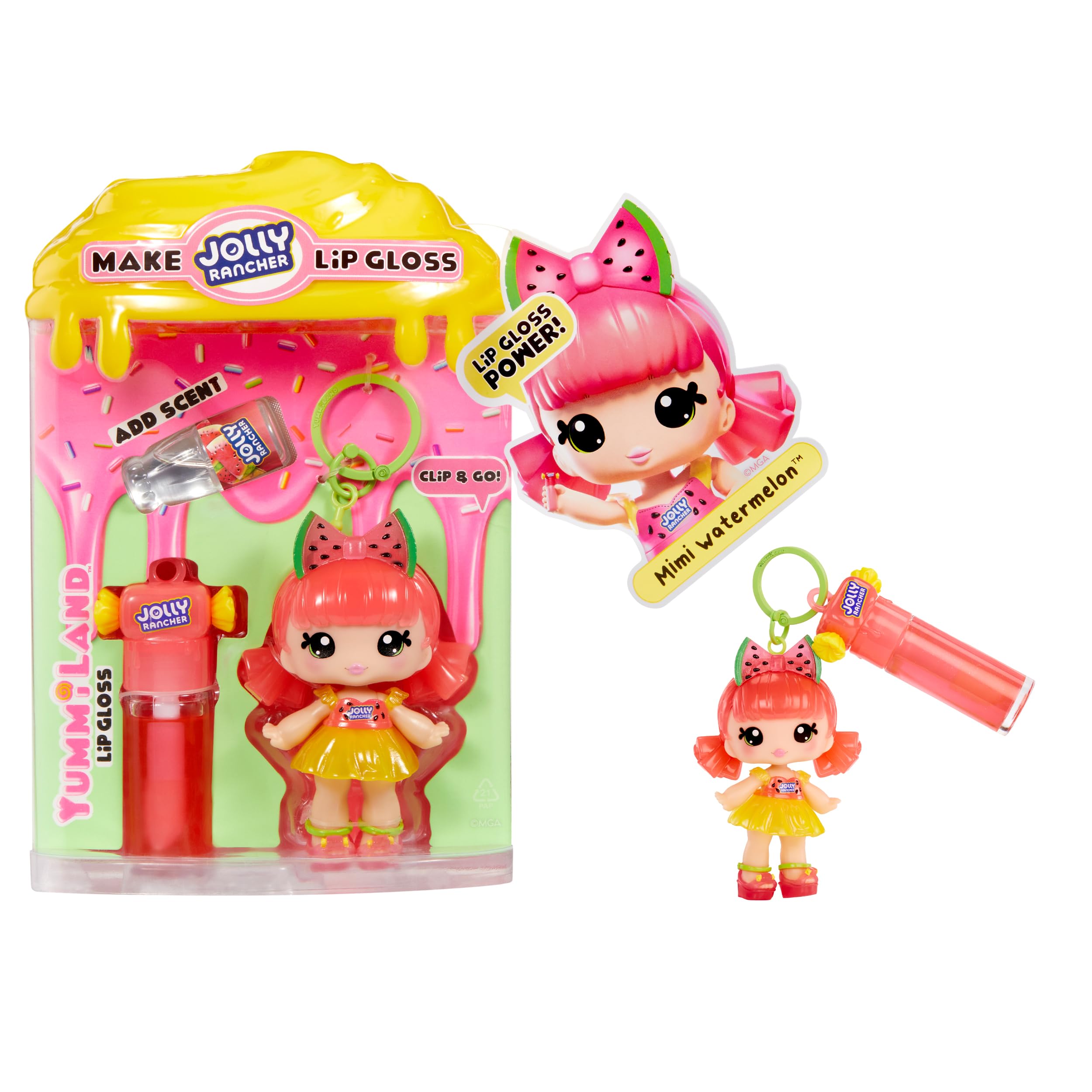 Yummiland x Jolly Rancher Mimi Watermelon Lip Gloss Doll - DIY Cosmetic Playset with Removable Keychain, Ages 4+ 6