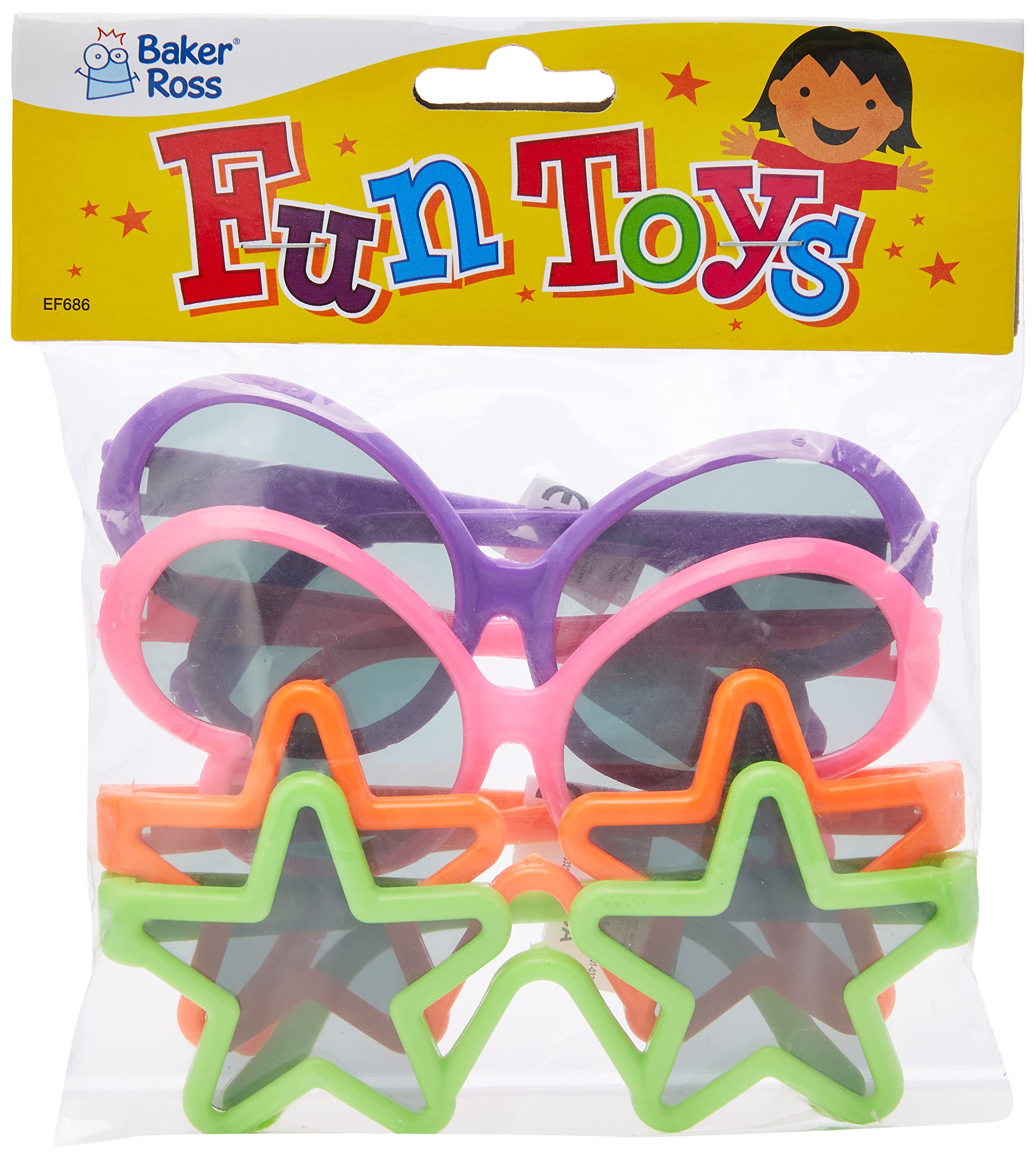 Baker Ross Funky Fun Sunglasses Shades for Kids (Pack of 4) | Assorted Retro Shapes | Plastic