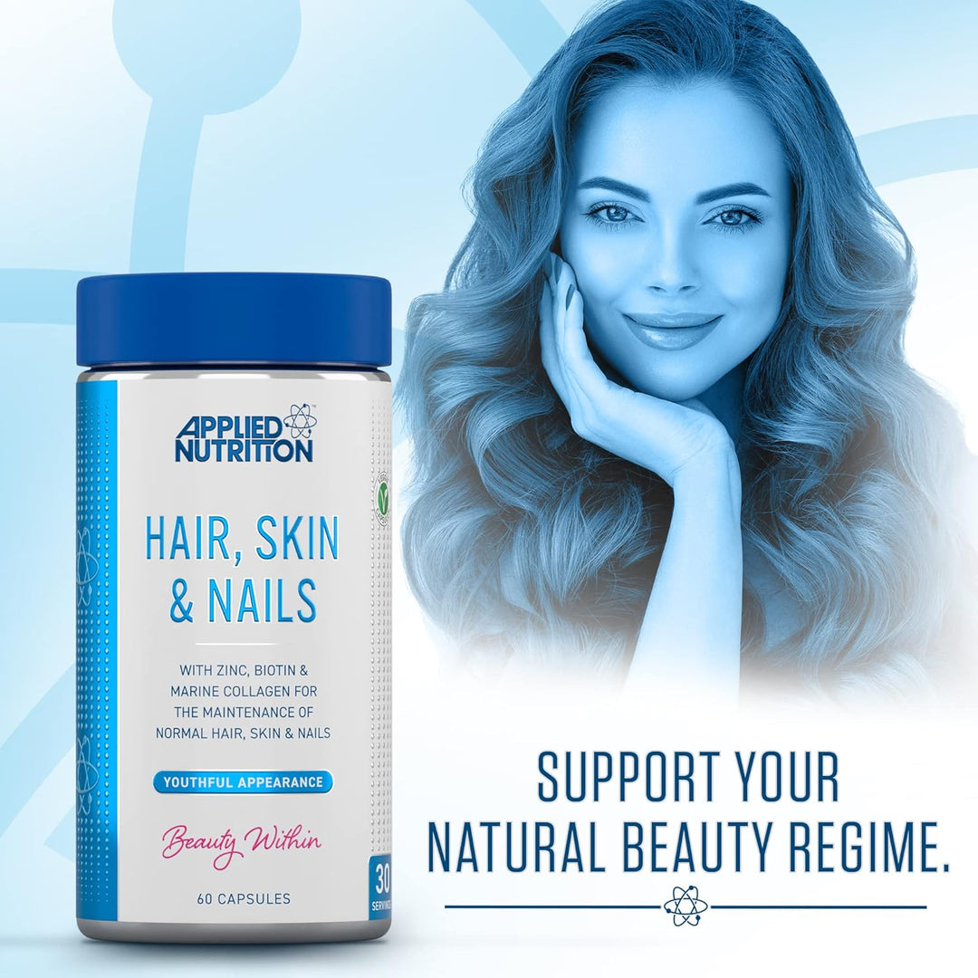 Applied Nutrition Hair, Skin, Nails - Biotin & Marine Collagen Supplement for Healthy Hair, Skin, and Nails - 60 Capsules