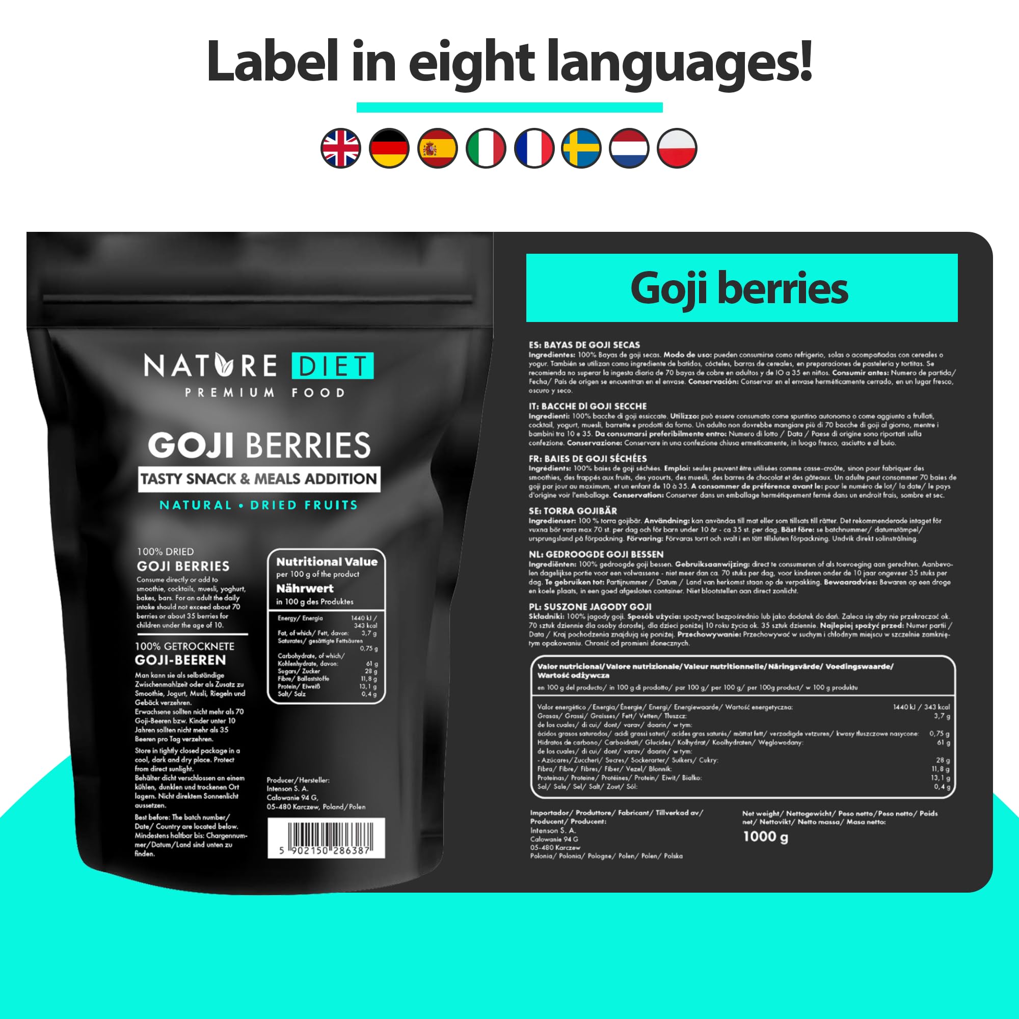 Nature Diet Goji Berries - Healthy Snack Rich in Protein & Vitamin C | 1000g Dried Fruit 2