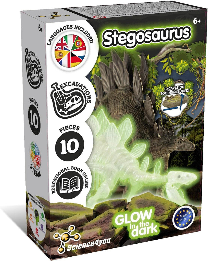 Science4you Stegosaurus Fossil Digging Kit - 6+ Years Glow-in-the-Dark (4110)