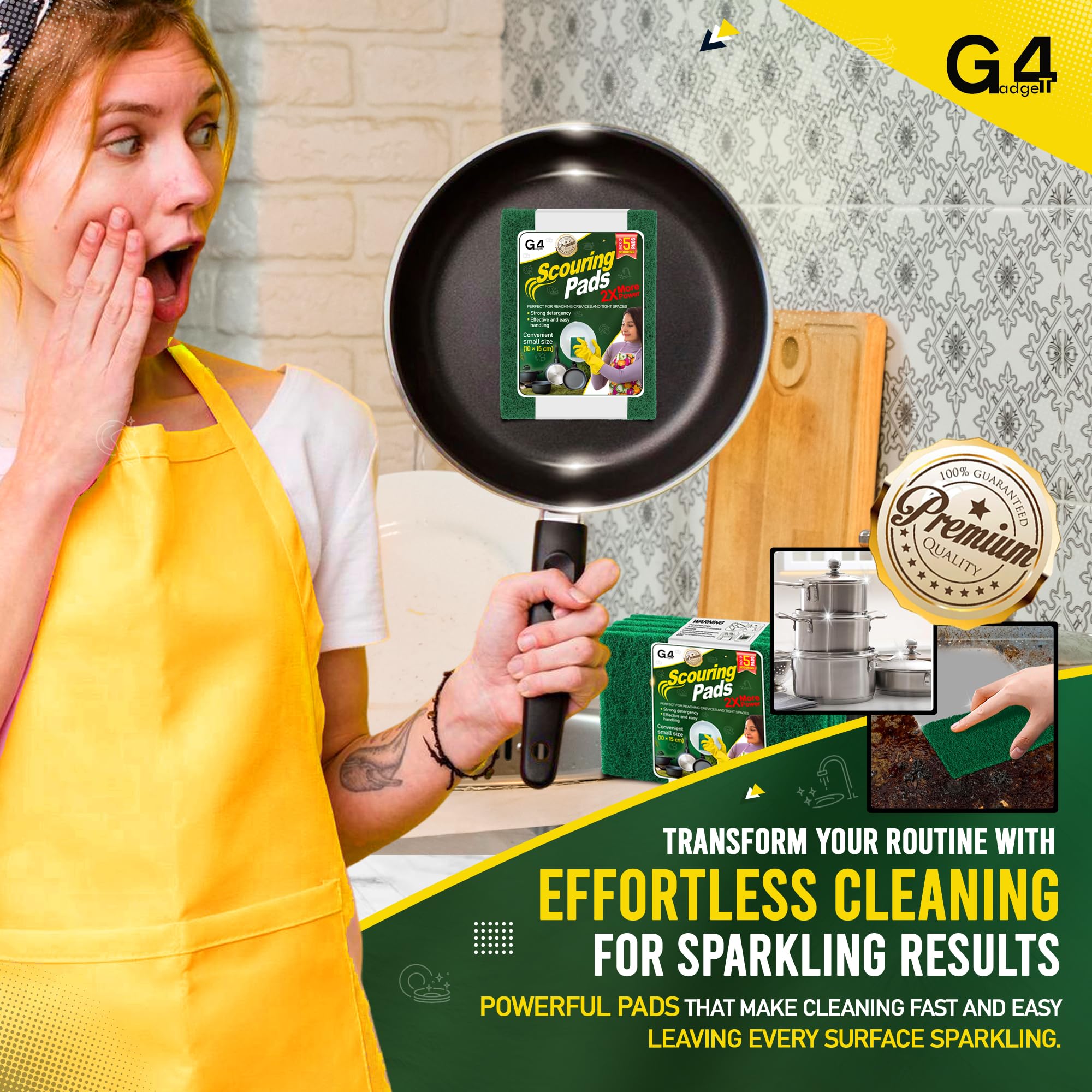G4GADGET Heavy Duty Scouring Pads Green 5 Pack | 3.9 x 5.9 Inch | Plastic Material 3